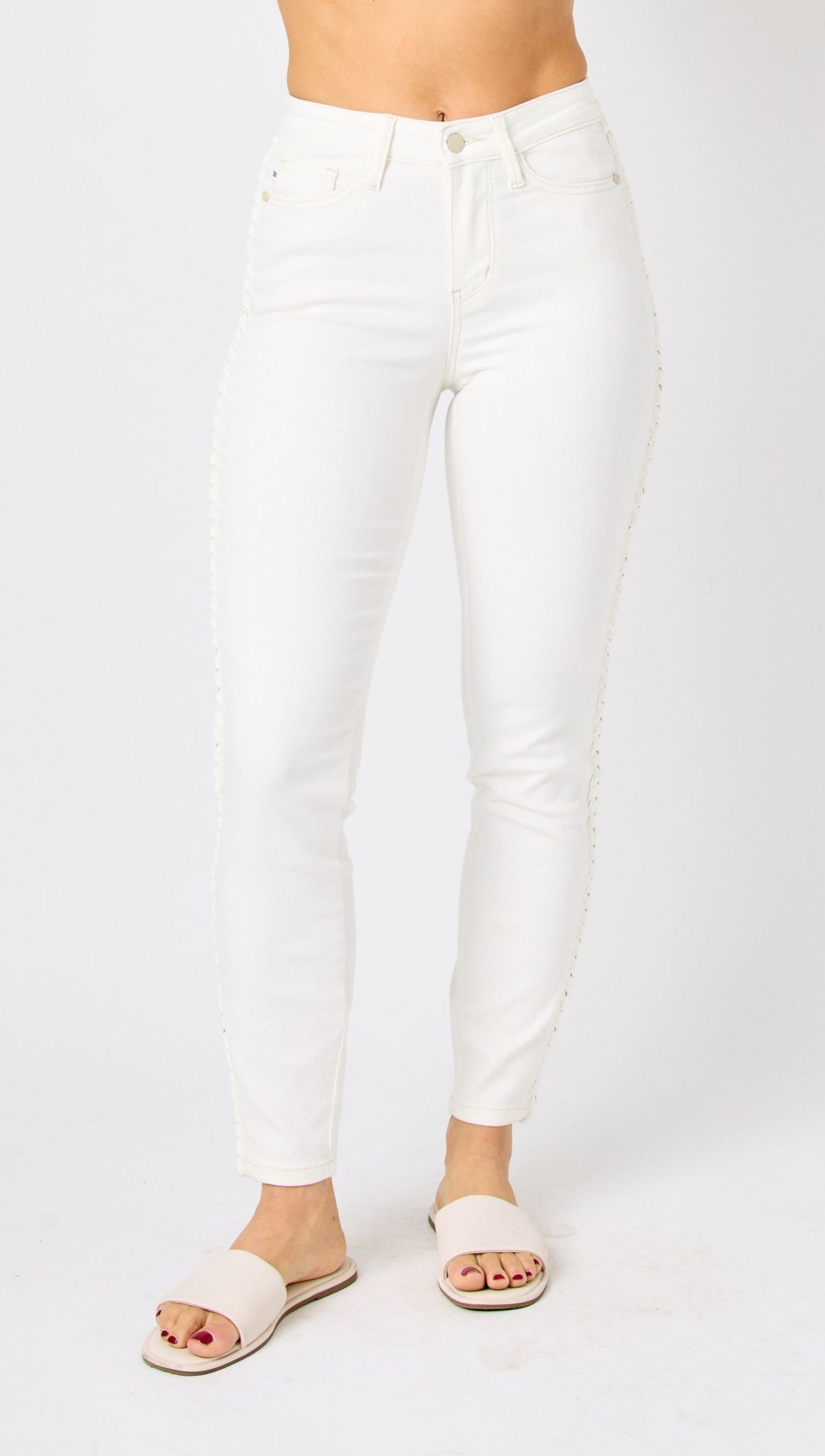 Judy Blue Midrise Relaxed SS Braided Detail Skinnies