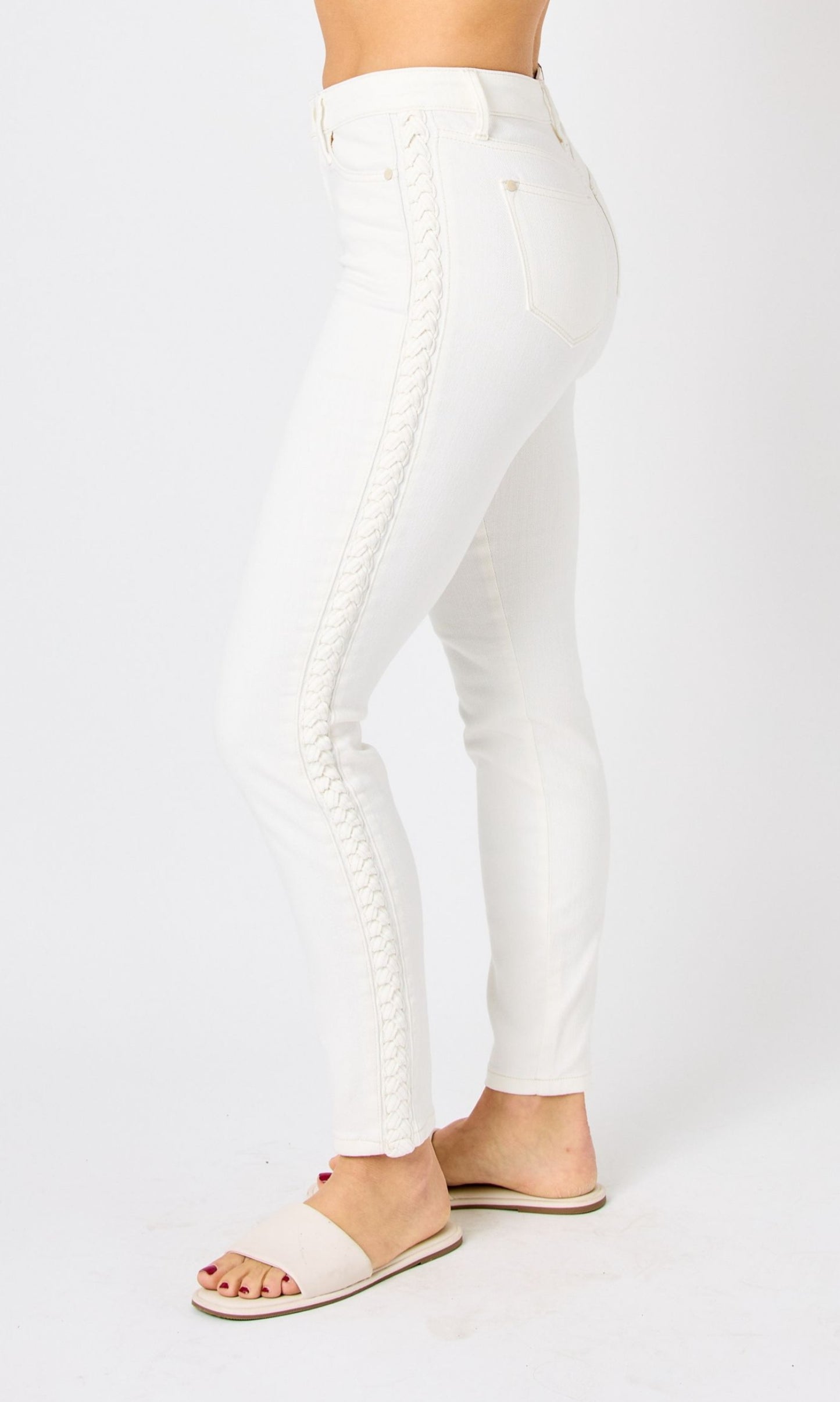 Judy Blue Midrise Relaxed SS Braided Detail Skinnies