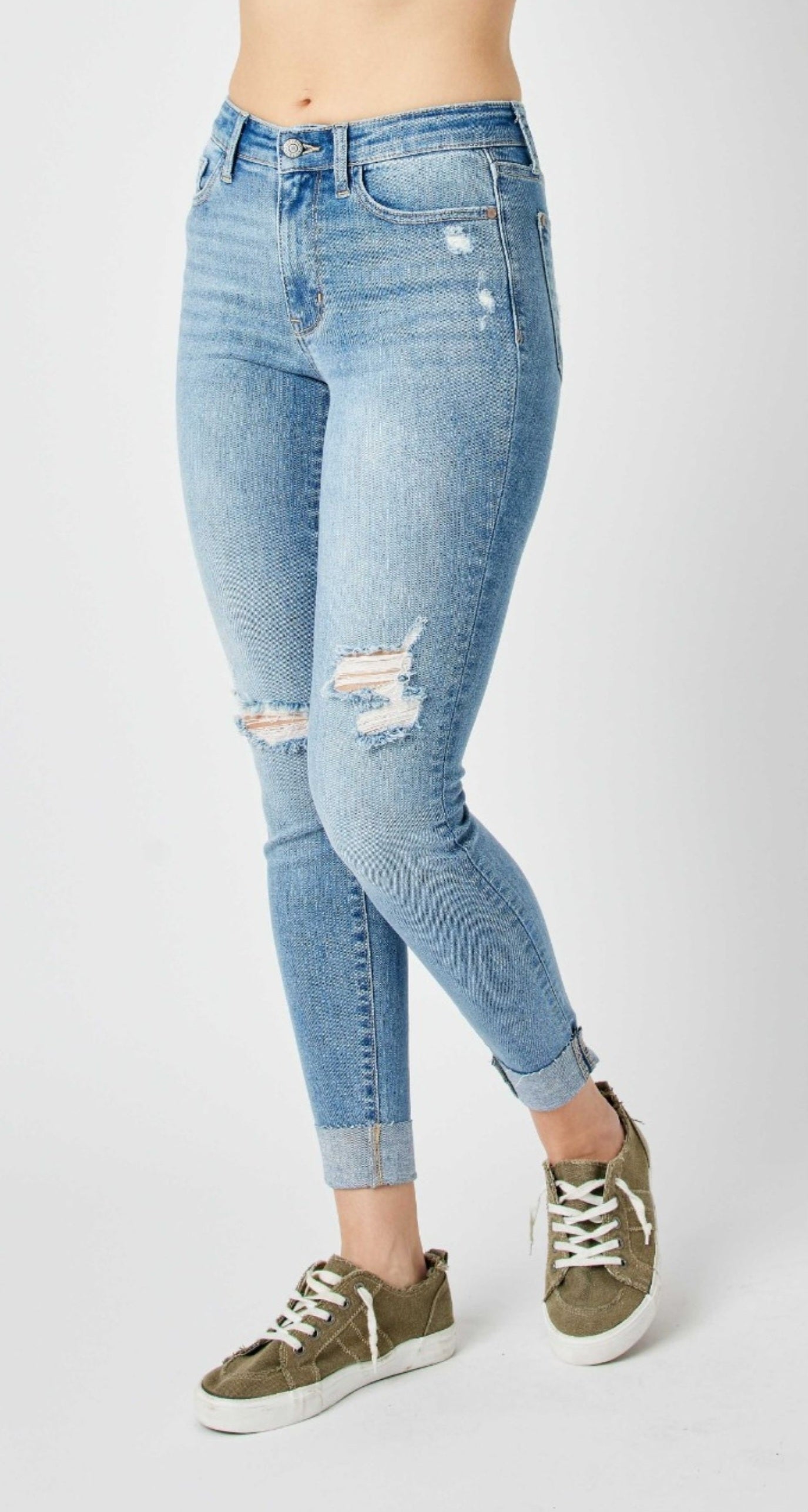 Judy Blue Midrise Destroy & Cuff Skinny