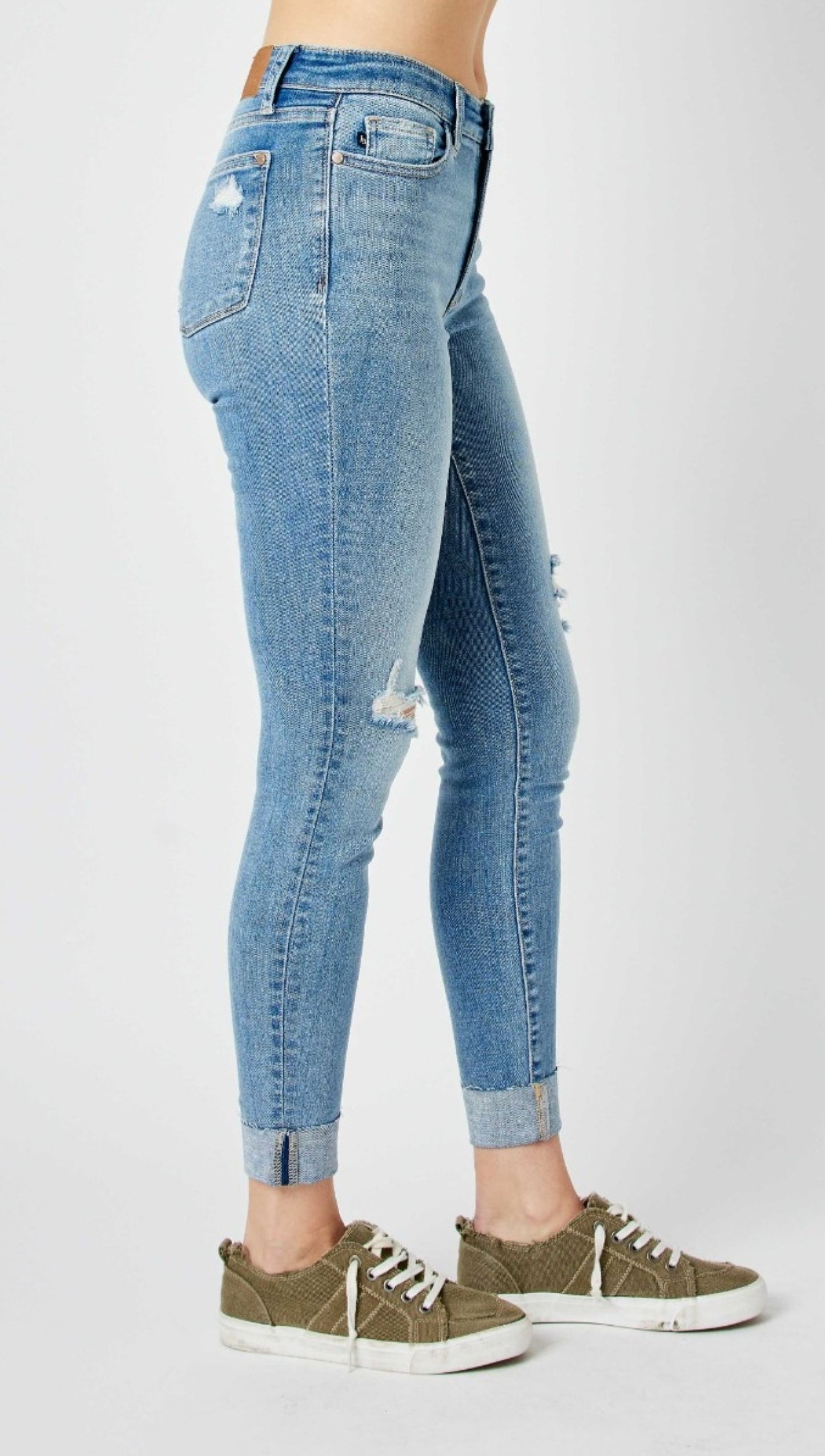 Judy Blue Midrise Destroy & Cuff Skinny