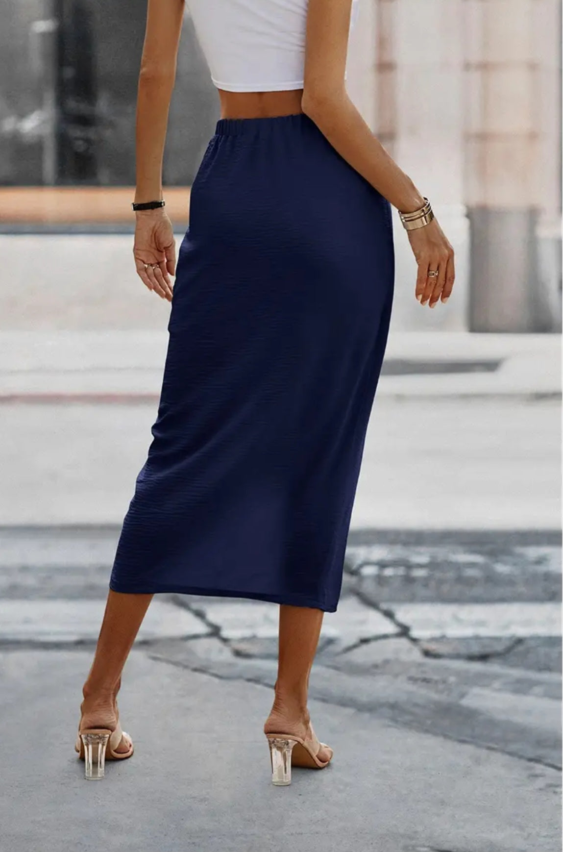 Navy Wrap Cross Self Belt Skirt