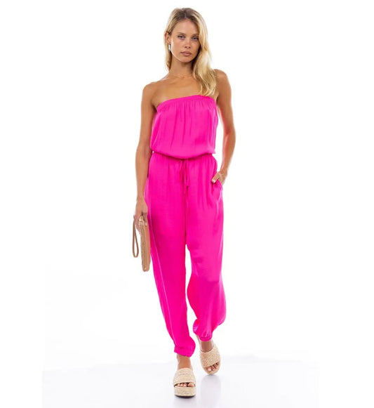 Hot Pink Elastic Banded Jumpsuit