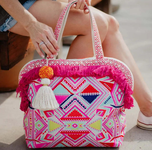 Multicolored Aztec Fringe Bag Tote