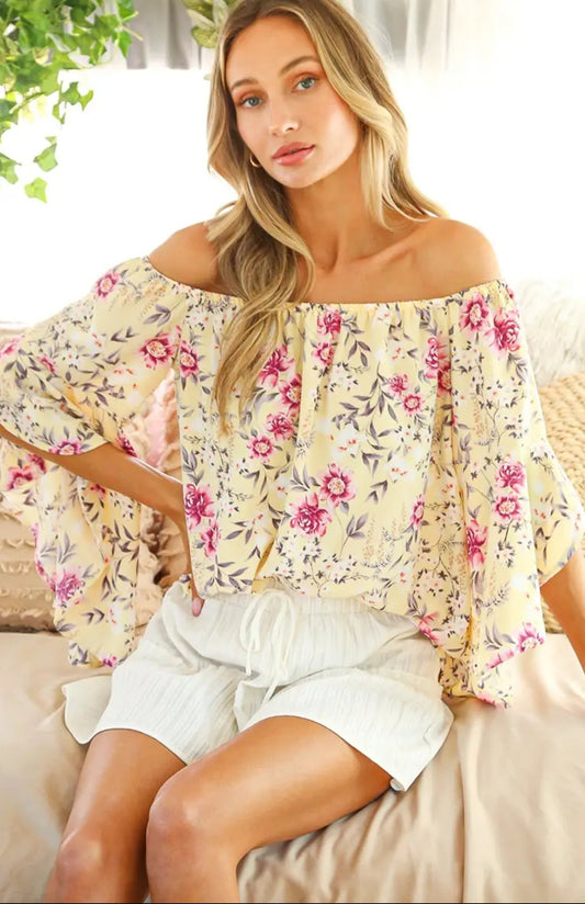 Yellow Off The Shoulder Floral Top