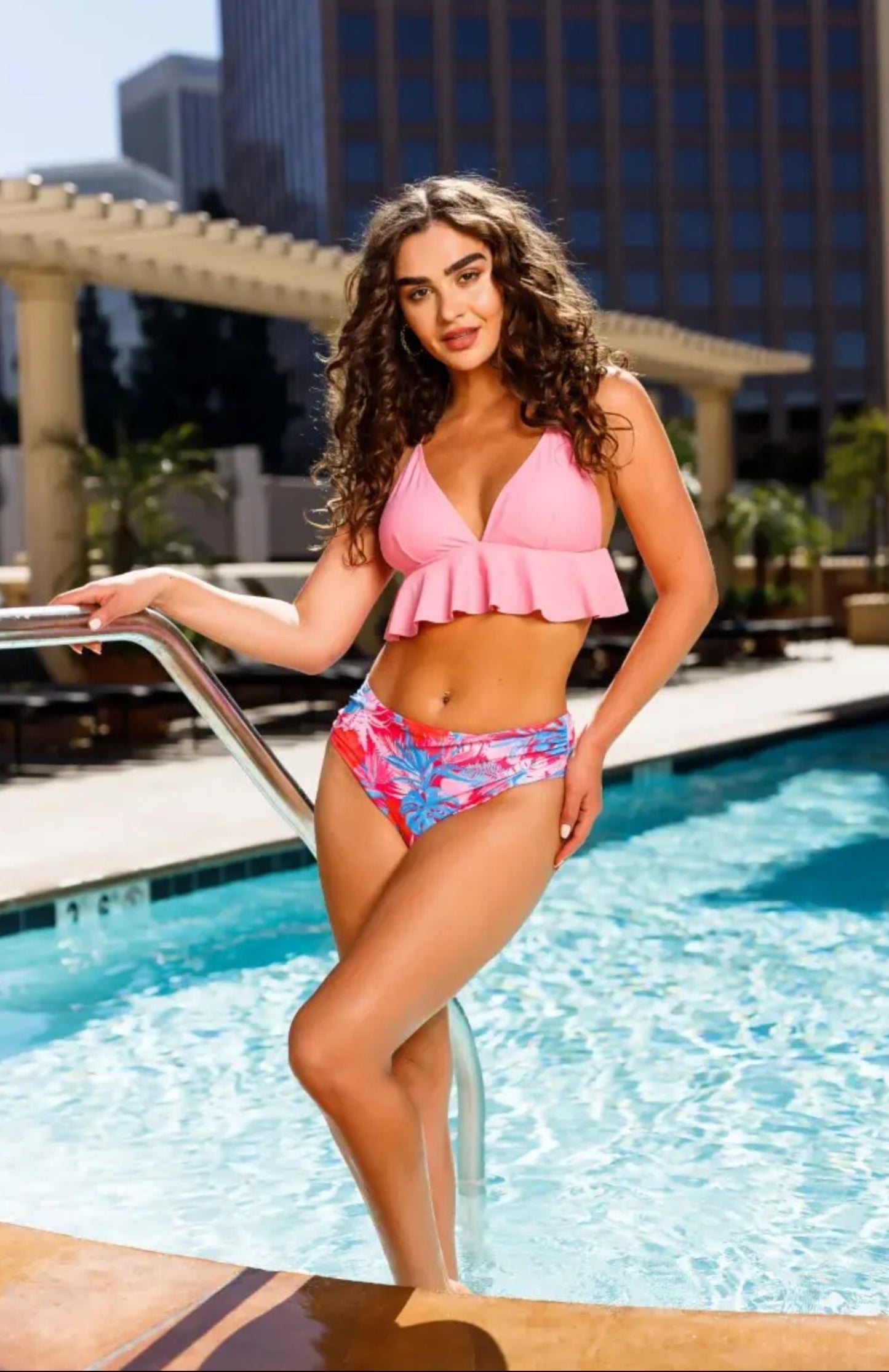 Ruffle Top Floral Bottom Bikini