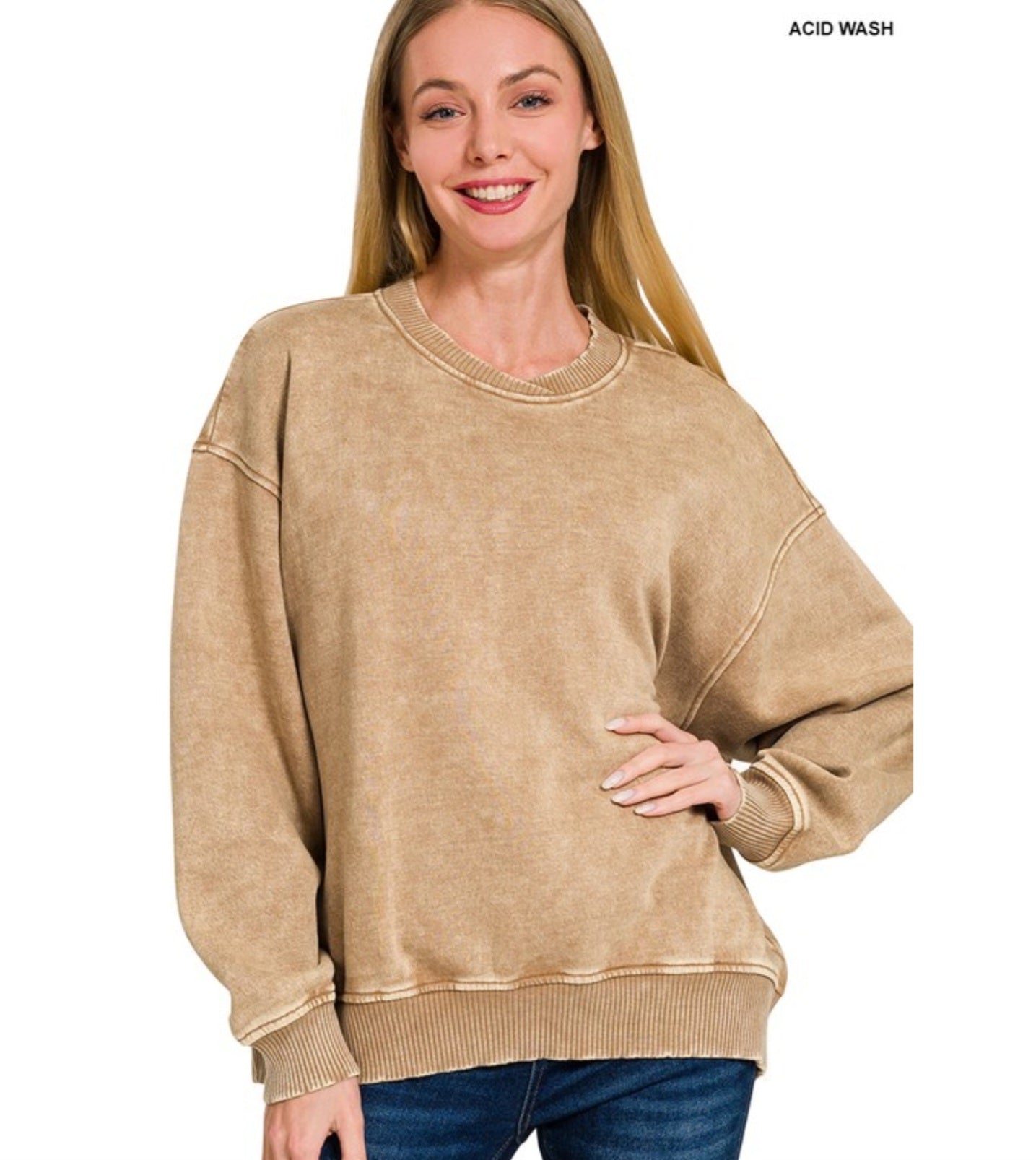 Deep Camel Acid Wash Oversized Pullover