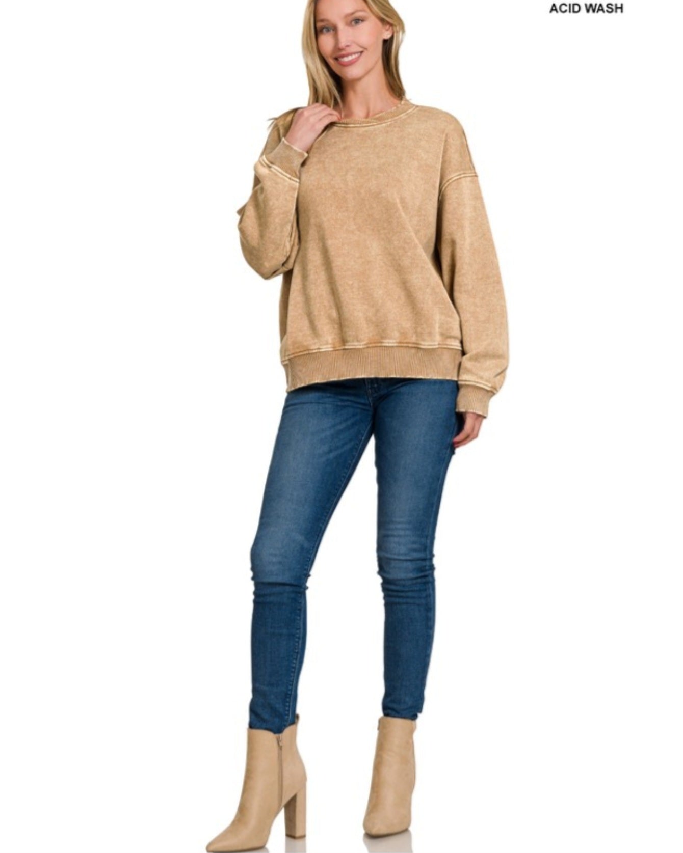 Deep Camel Acid Wash Oversized Pullover