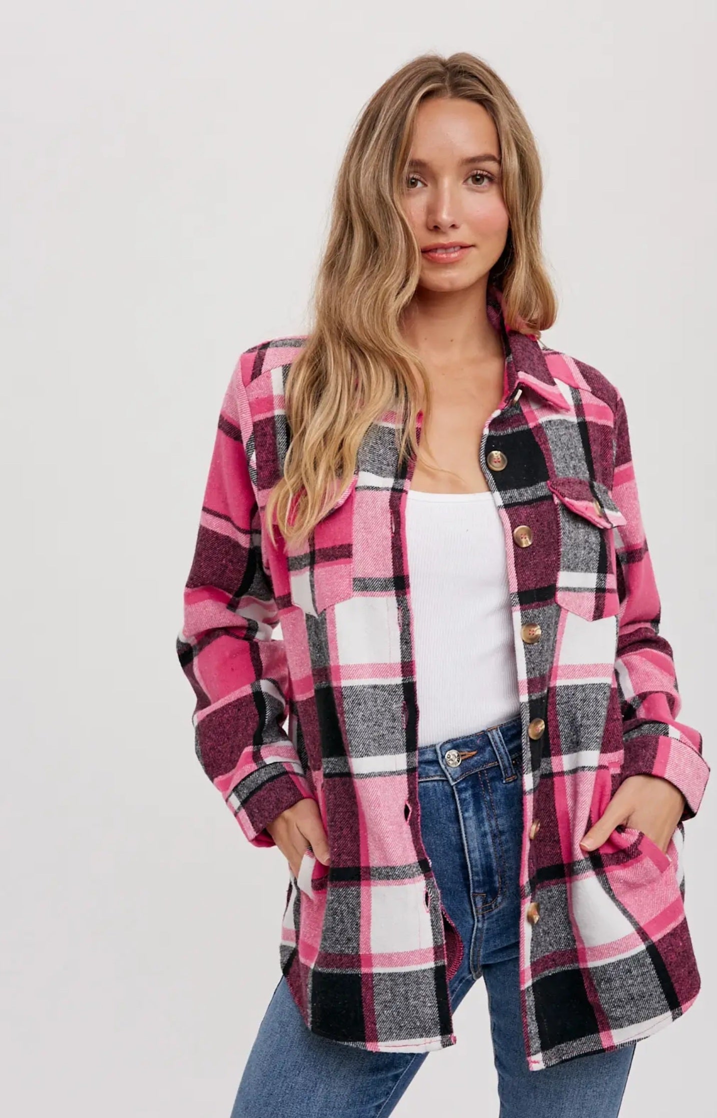 Pink Flannel Plaid Shacket