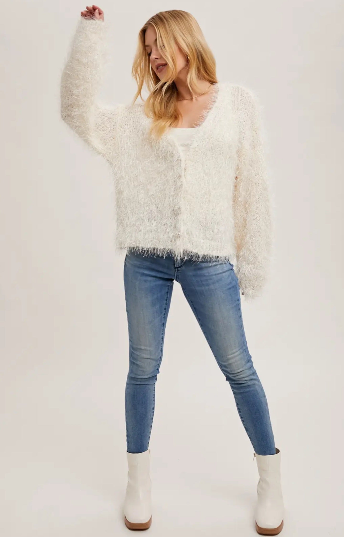 Pearl Button Down Fuzzy Knit Cardigan