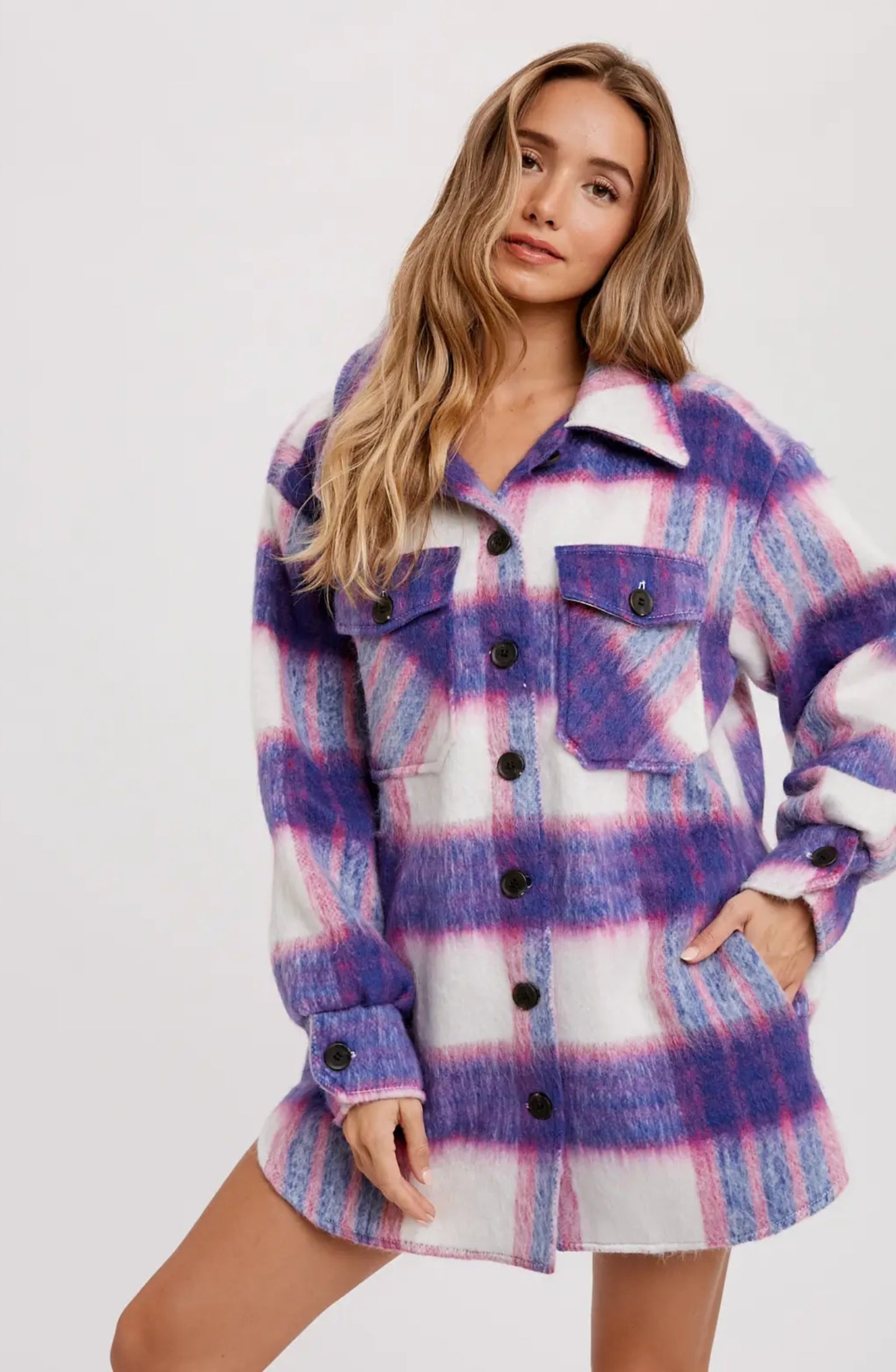 Purple Brushed Flannel Shacket