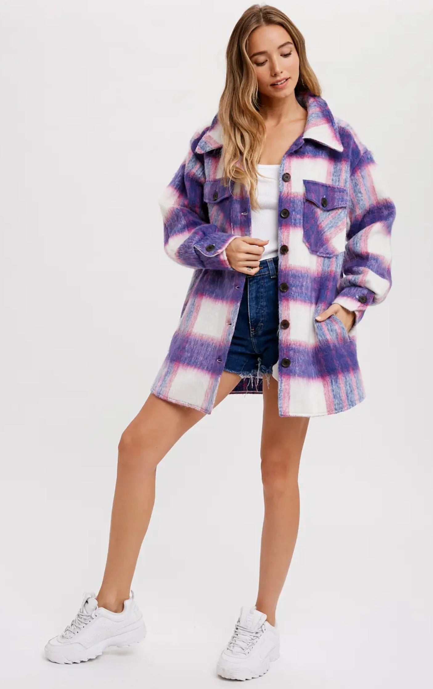 Purple Brushed Flannel Shacket