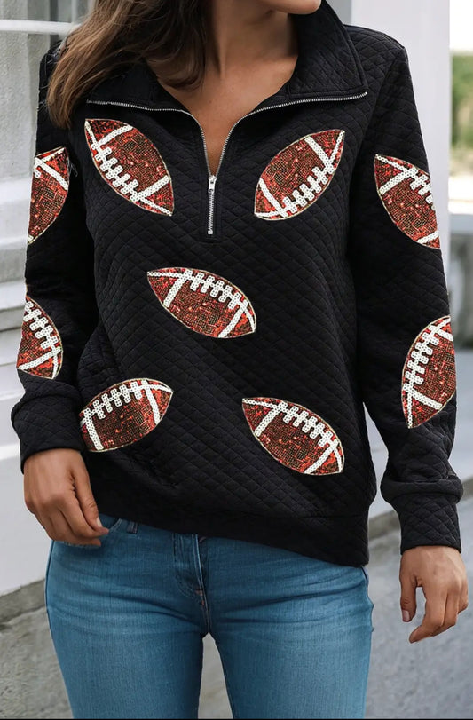 Sequin Football Quilted Quarterzip Sweatshirt