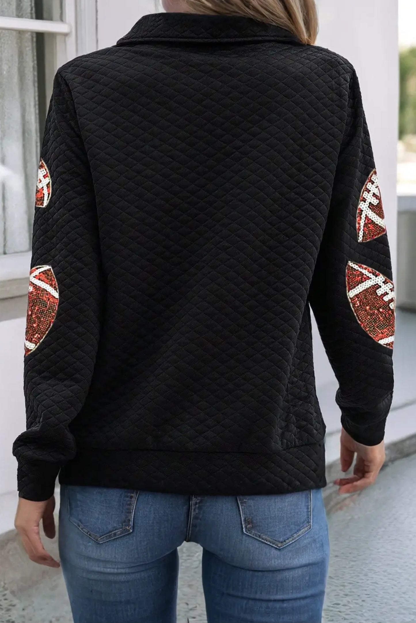 Sequin Football Quilted Quarterzip Sweatshirt