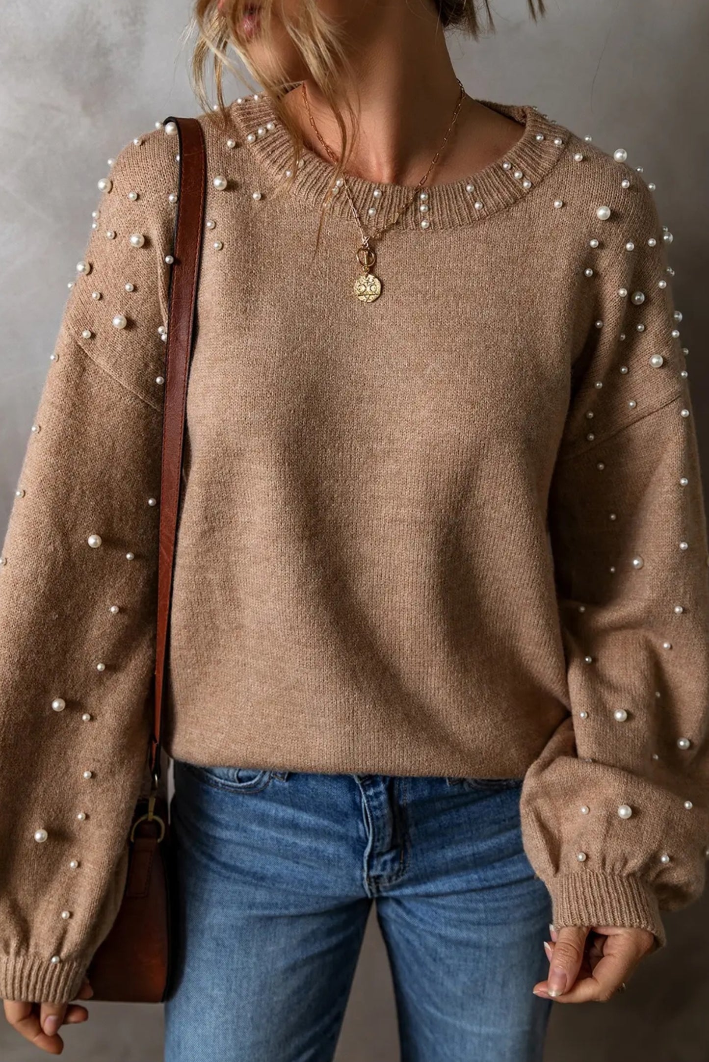 Round Pearl Neck Sweater