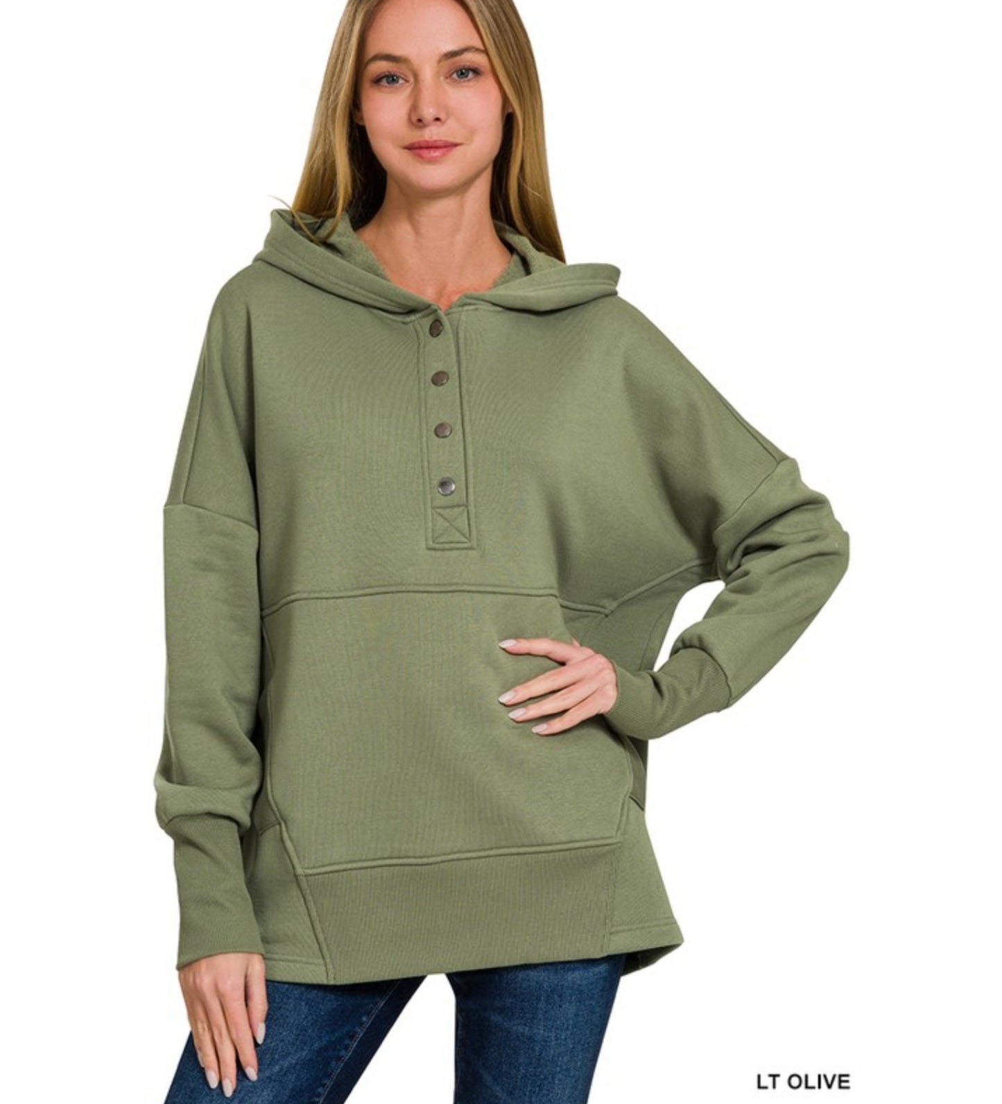 Half button Fleece Hooded Pullover