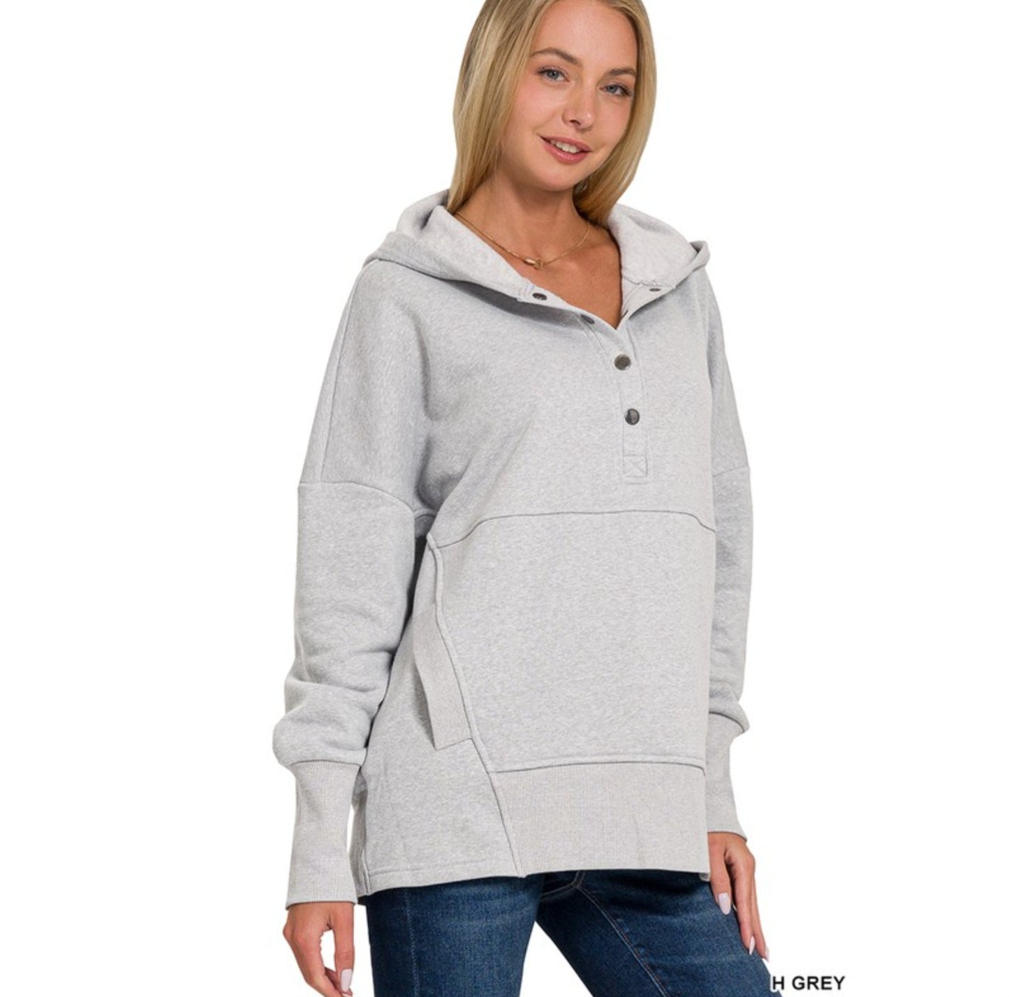 Half button Fleece Hooded Pullover