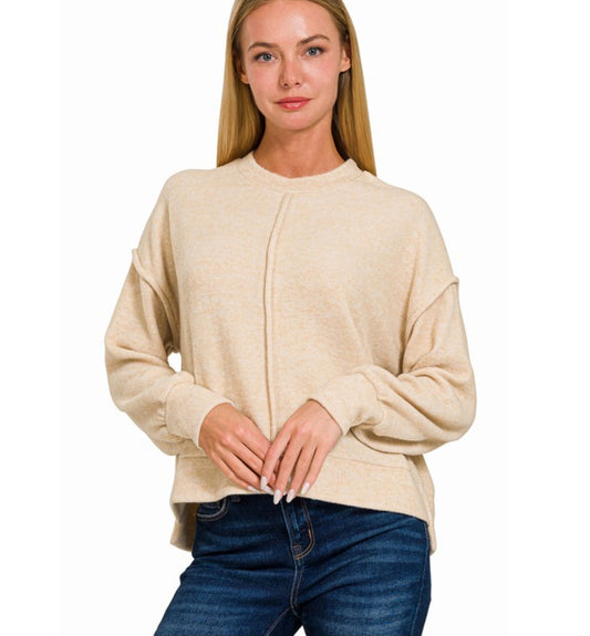 Brushed Melange Hi Low Hem Sweater