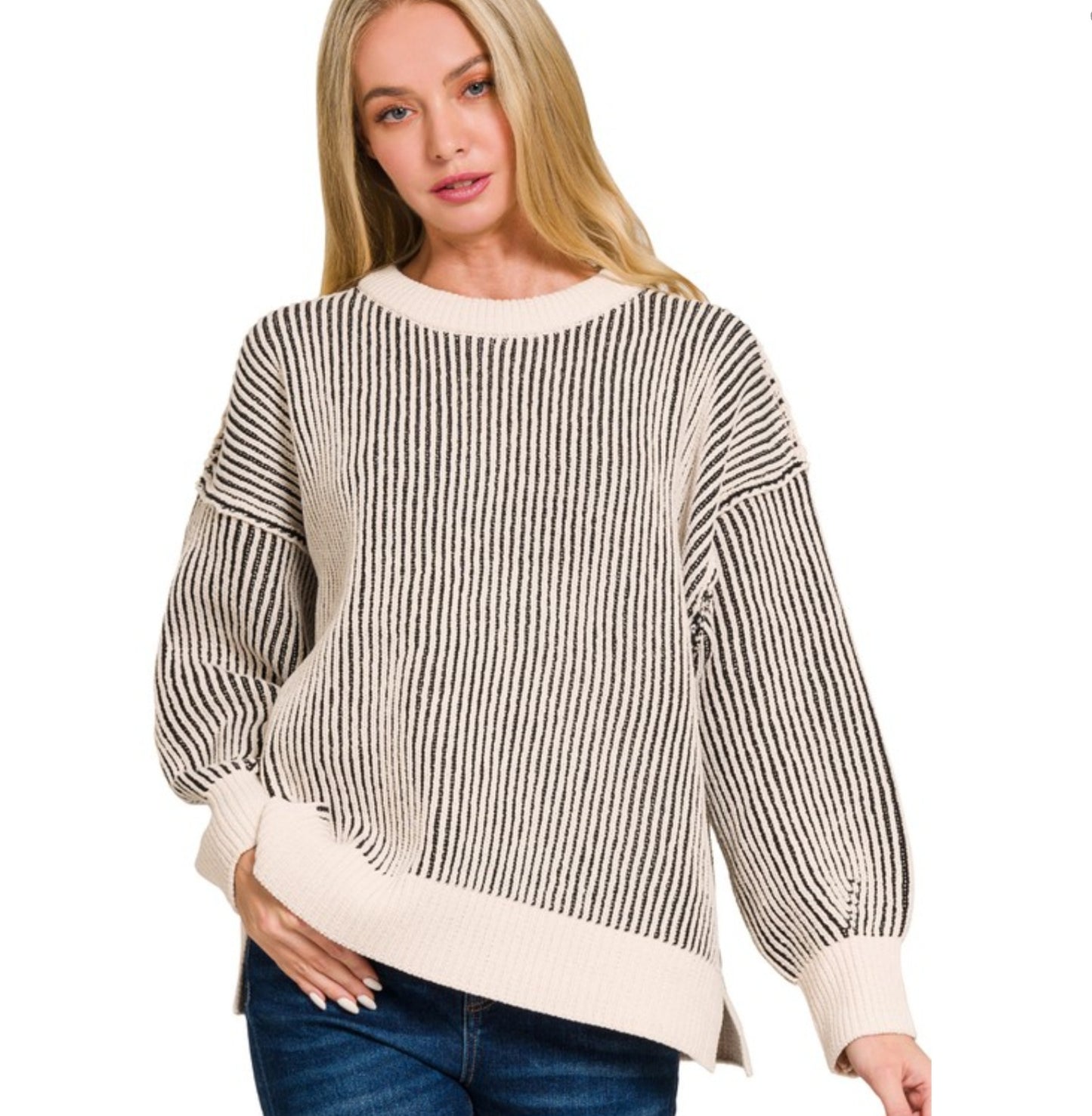 Two Tone Crew Neck Sweater