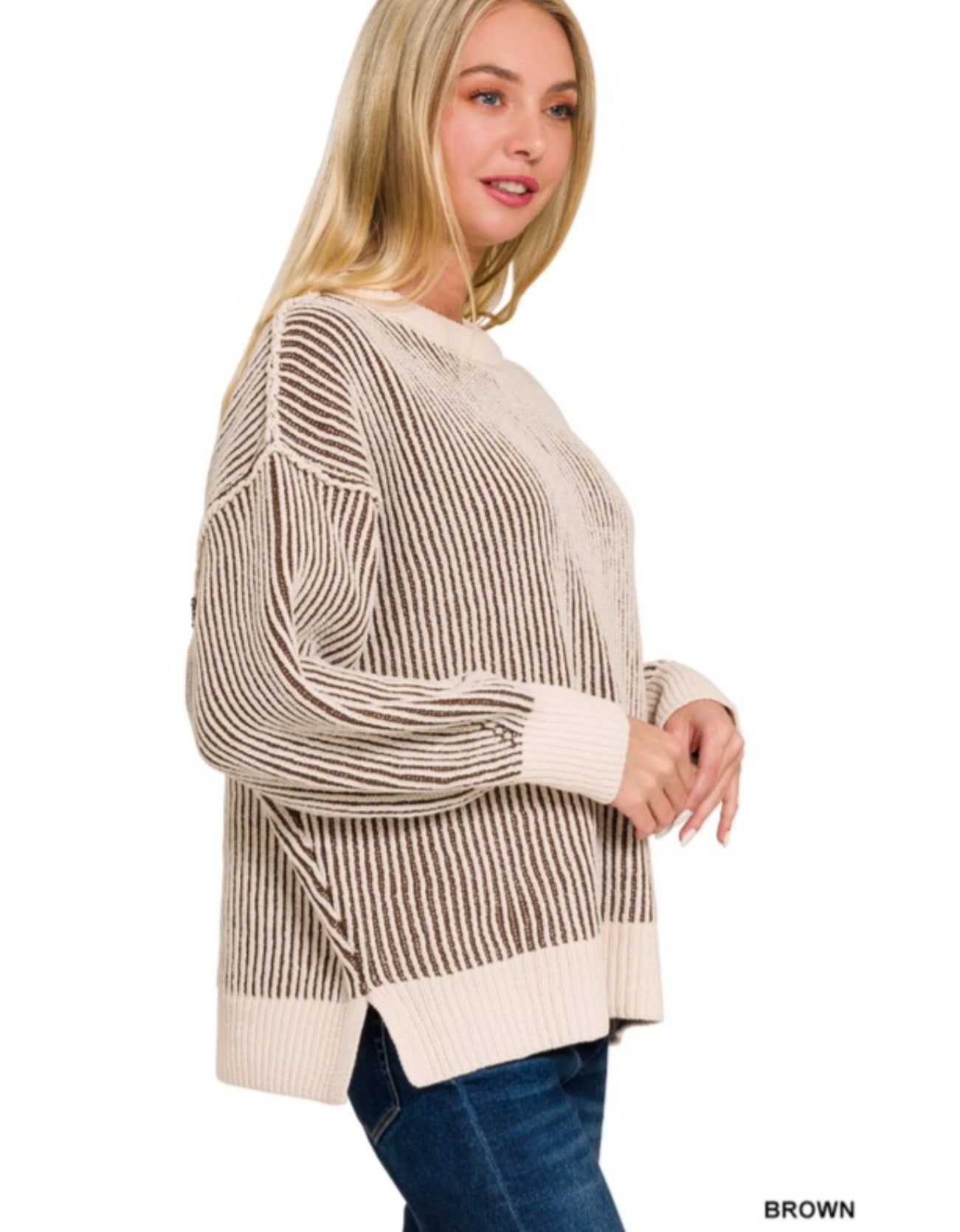 Two Tone Crew Neck Sweater