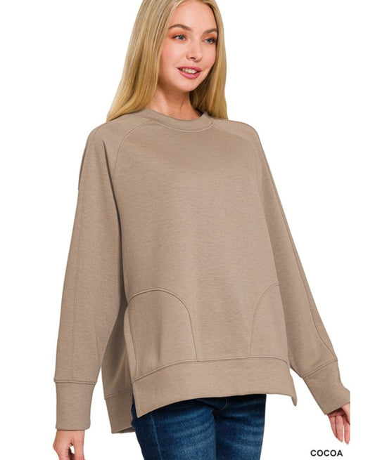 Scuba Round Neck Pullover With Side Slits