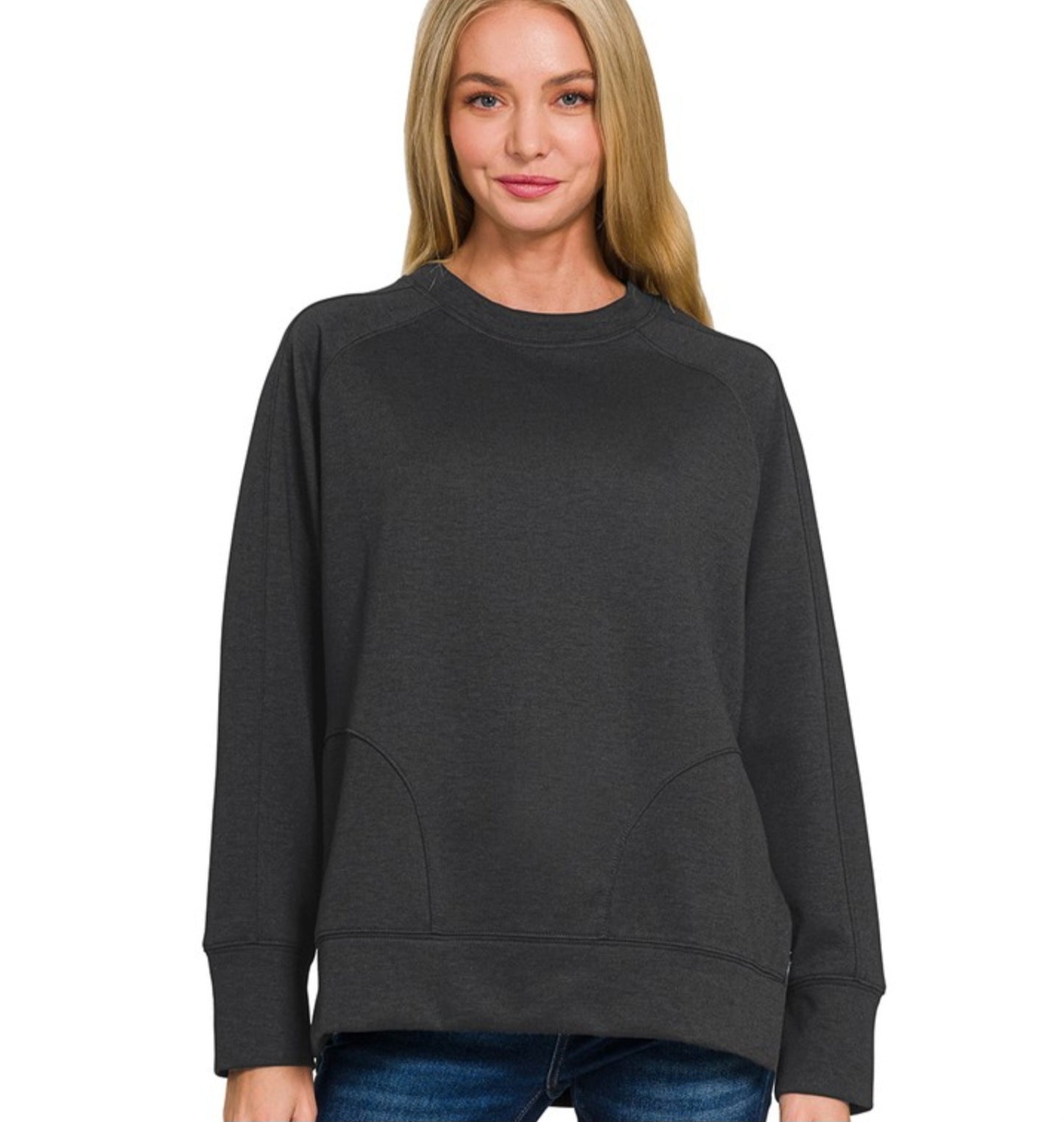 Scuba Round Neck Pullover With Side Slits