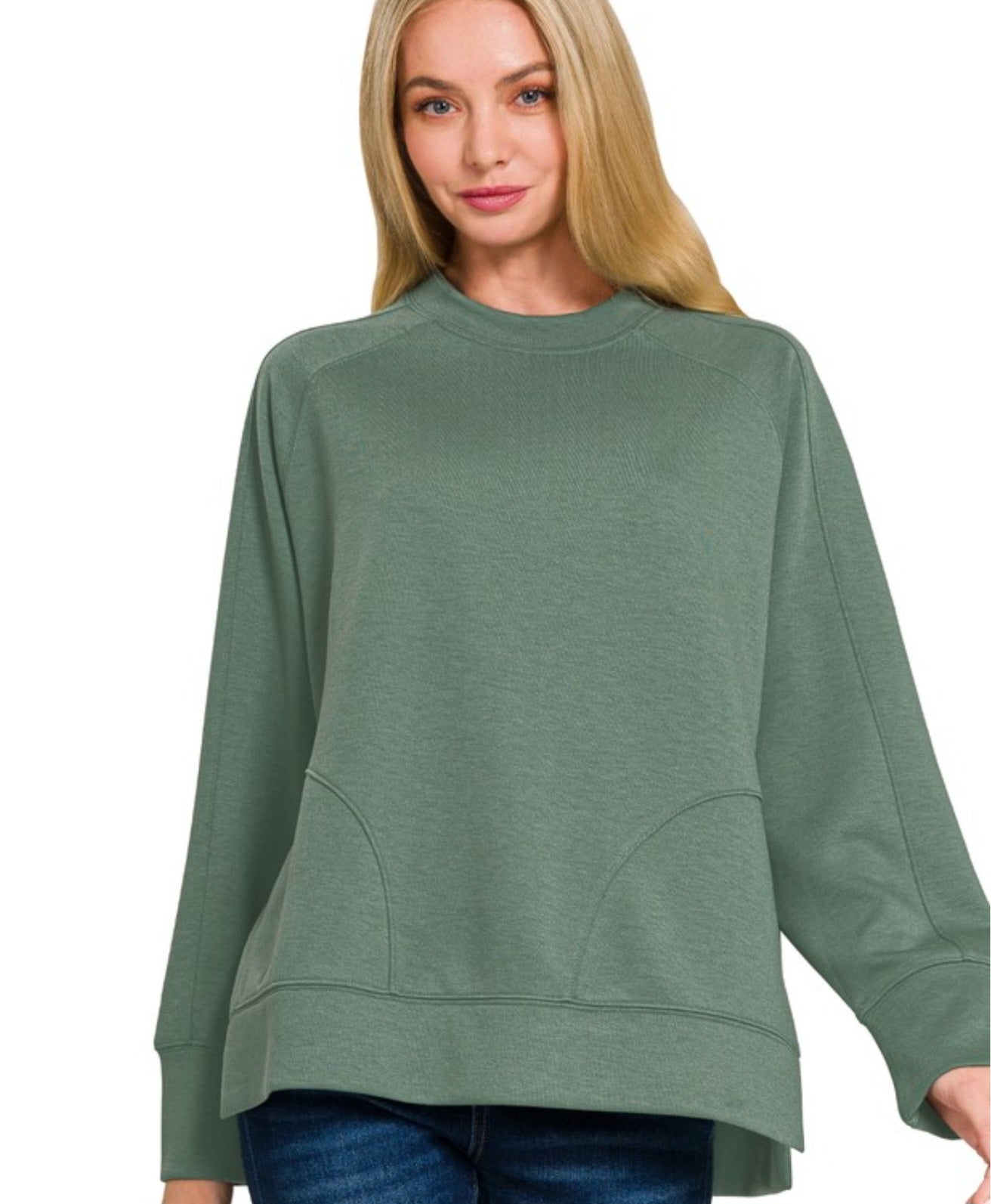 Scuba Round Neck Pullover With Side Slits