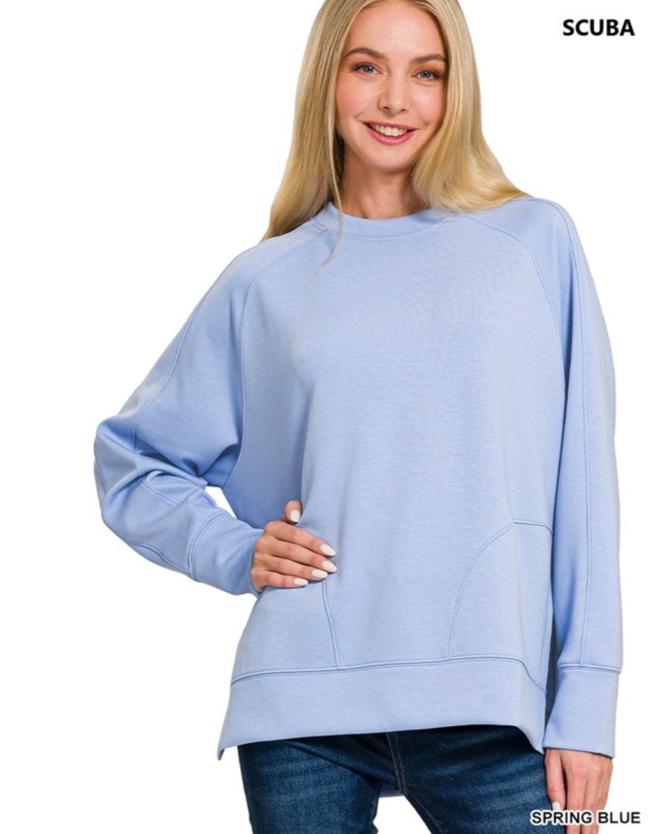 Scuba Round Neck Pullover With Side Slits