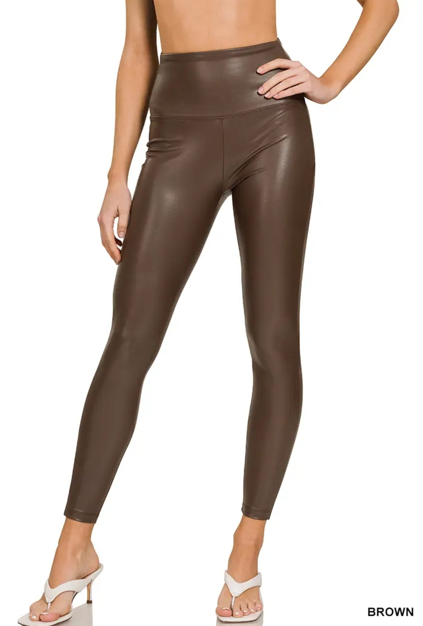 Brown High Rise Faux Leather Leggings