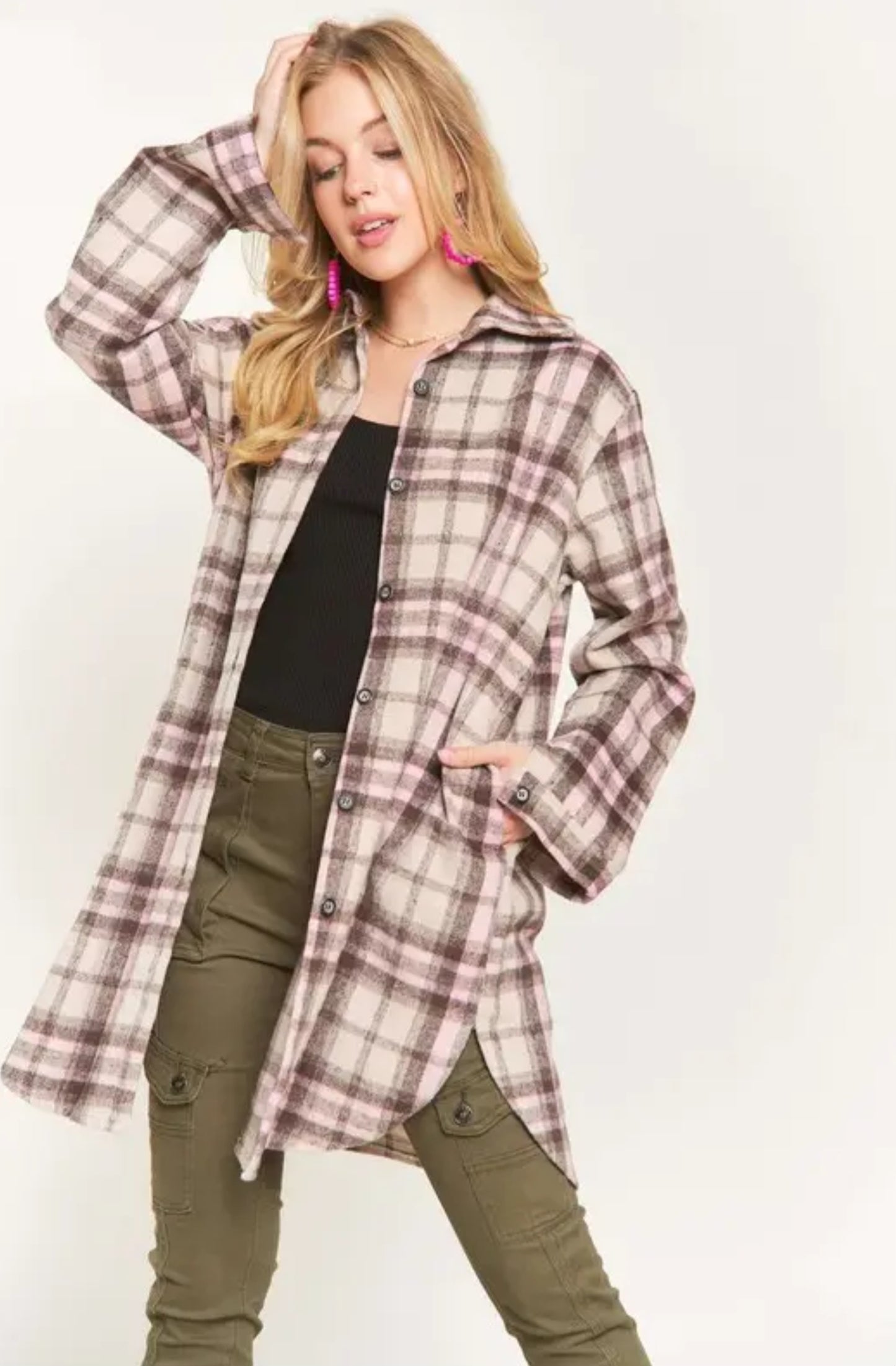 Button Down Plaid Shacket