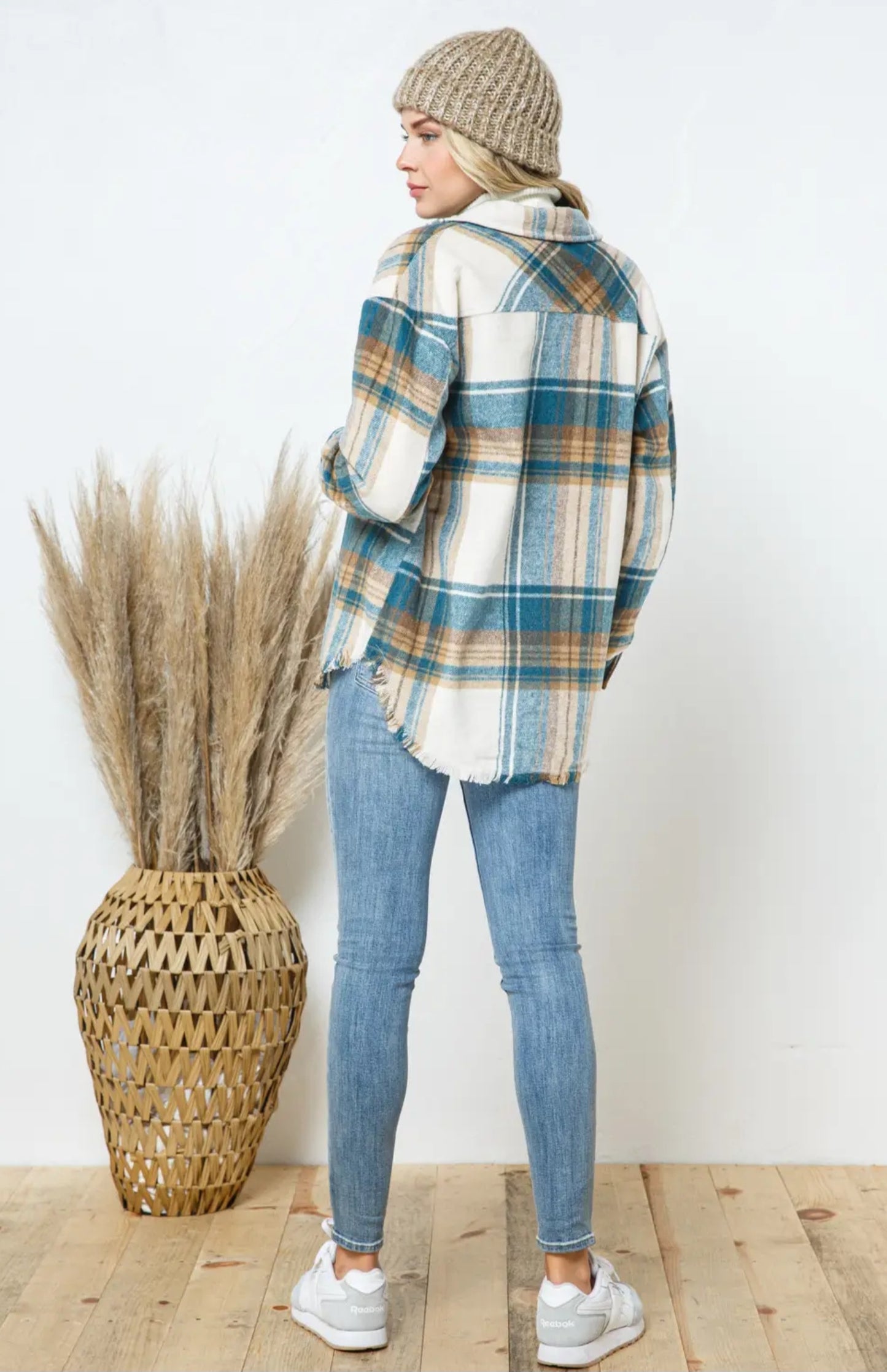 Teal/Taupe Yarn Dyed Plaid Shacket