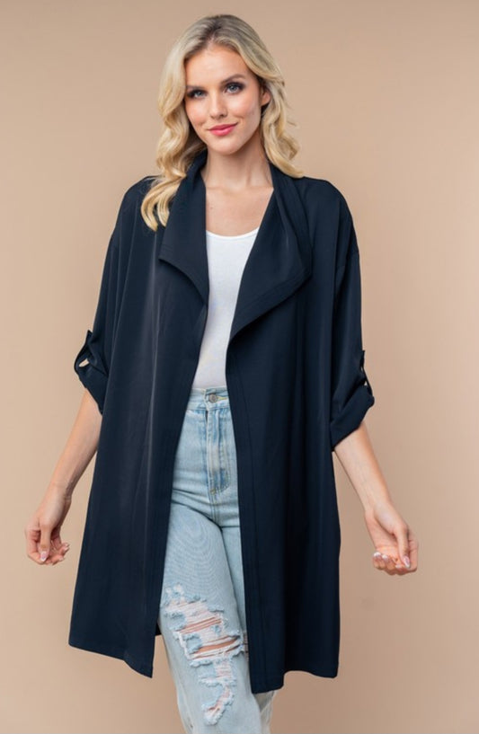 Three Quarter Sleeve Solid Woven Jacket