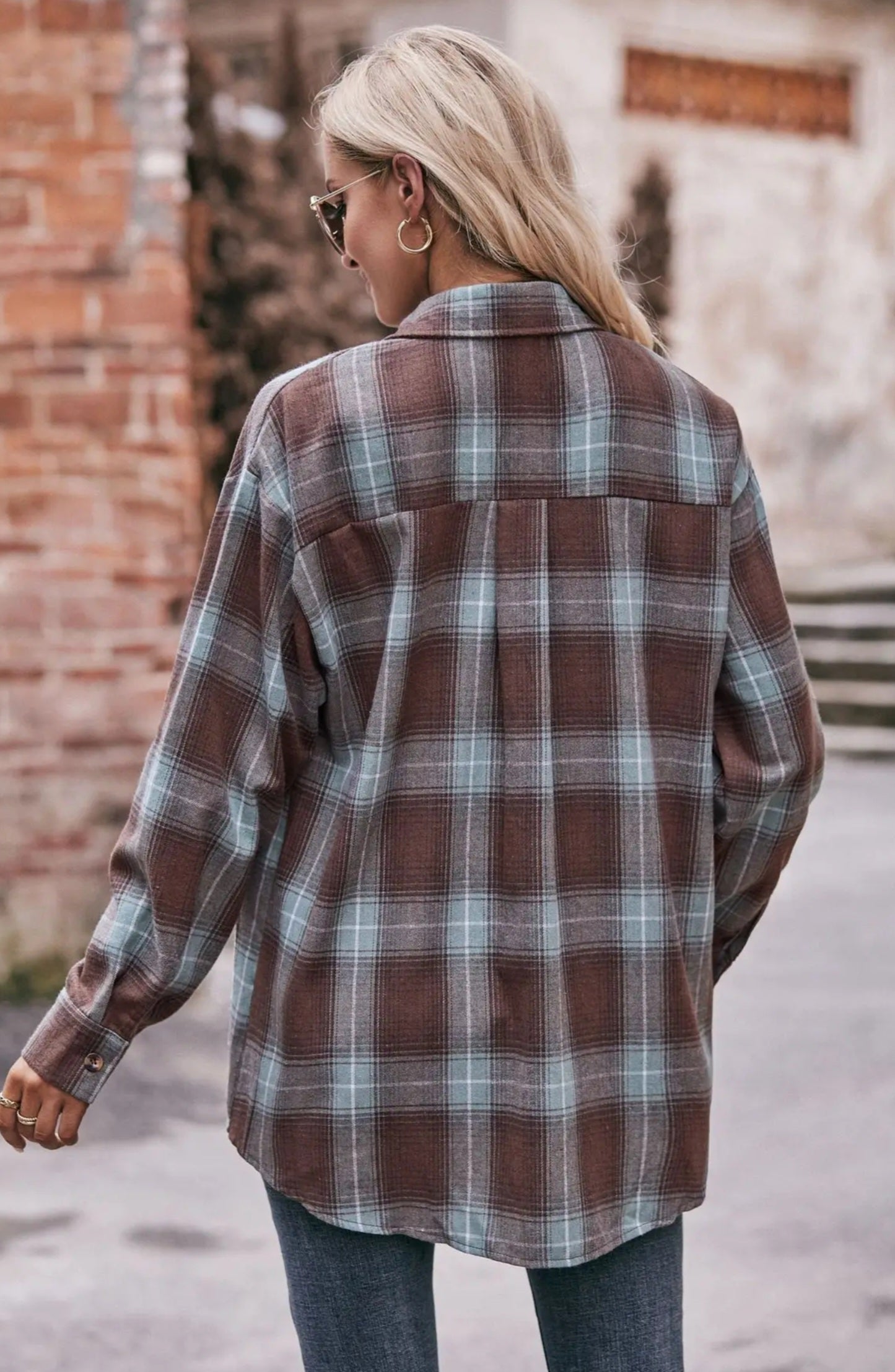 Brown/Mint Plaid Button Down Shirt