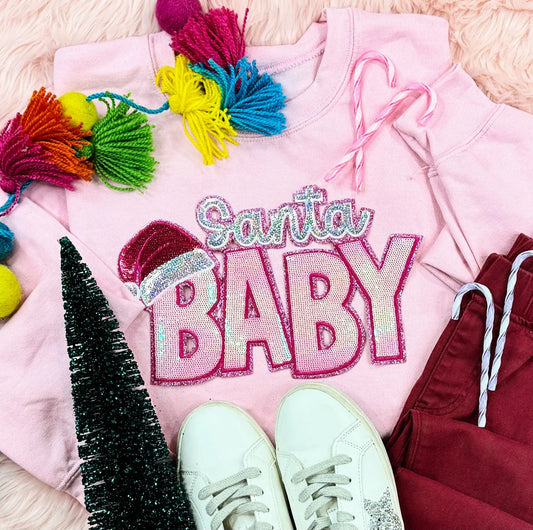 Sequin Santa Baby With Hat Crewneck