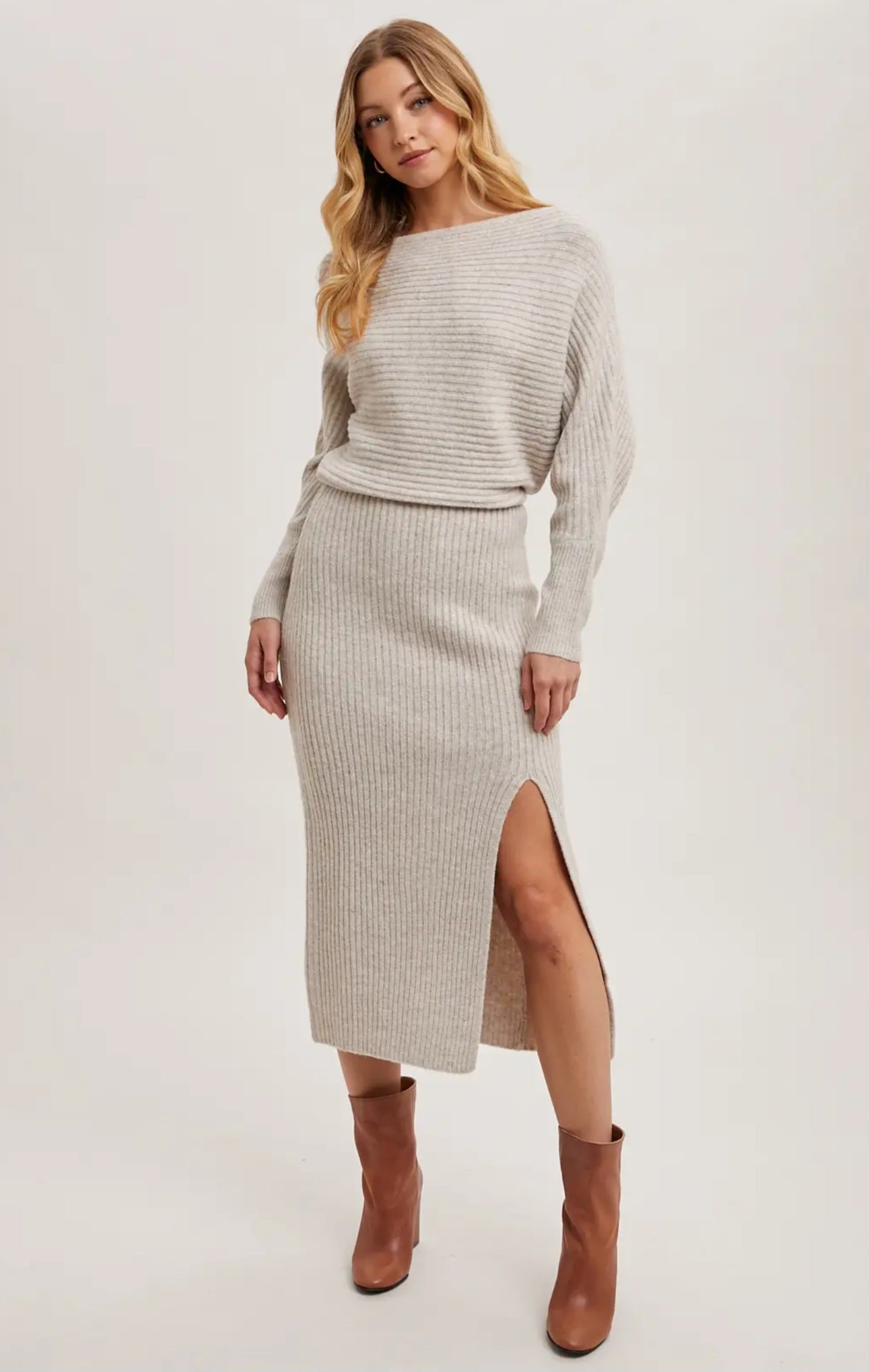 Oatmeal Midi Knit Sweater Dress