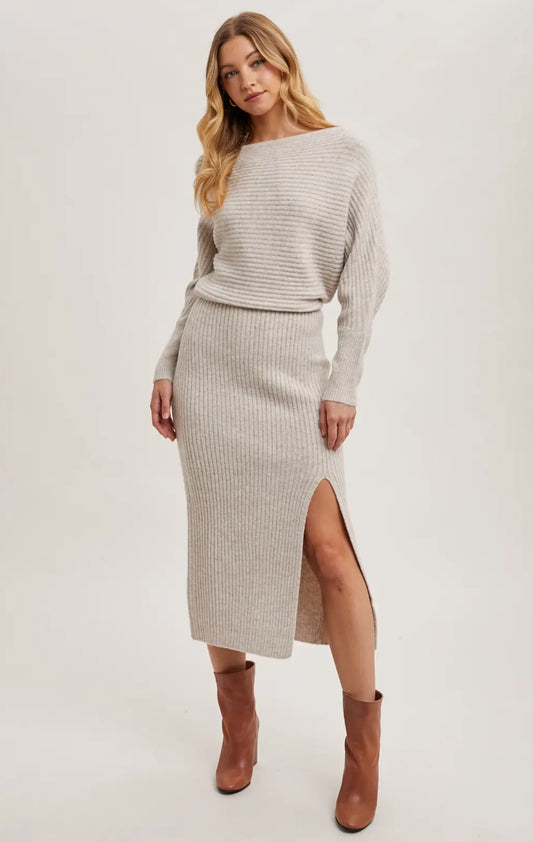 Oatmeal Midi Knit Sweater Dress