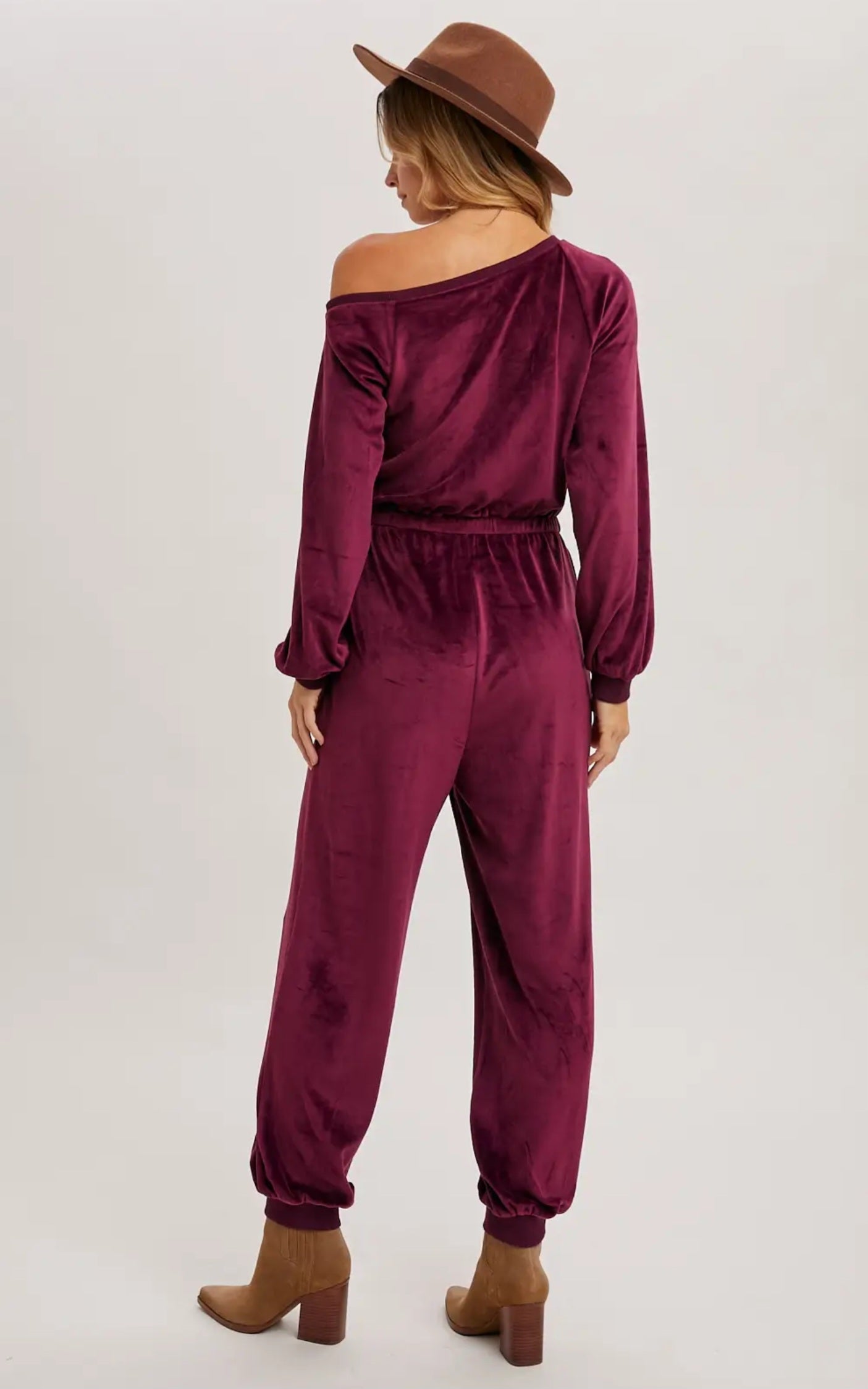 Plum Velvet One Shoulder Jumpsuit