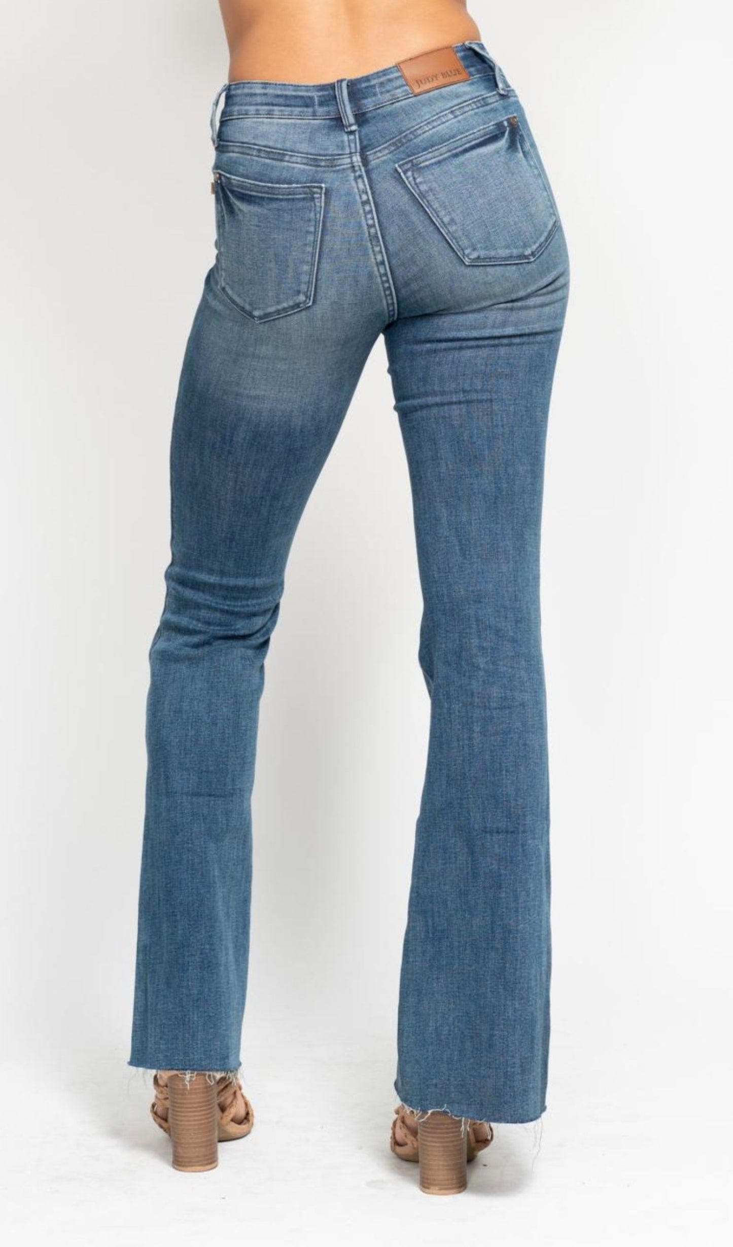 Judy Blue Midrise Tummy Control Vintage Wash Cut Hem Flare