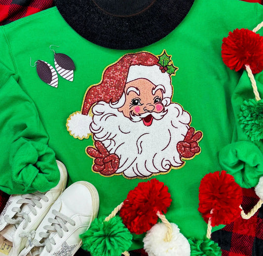 Sequin Chenille Peace Santa Crew