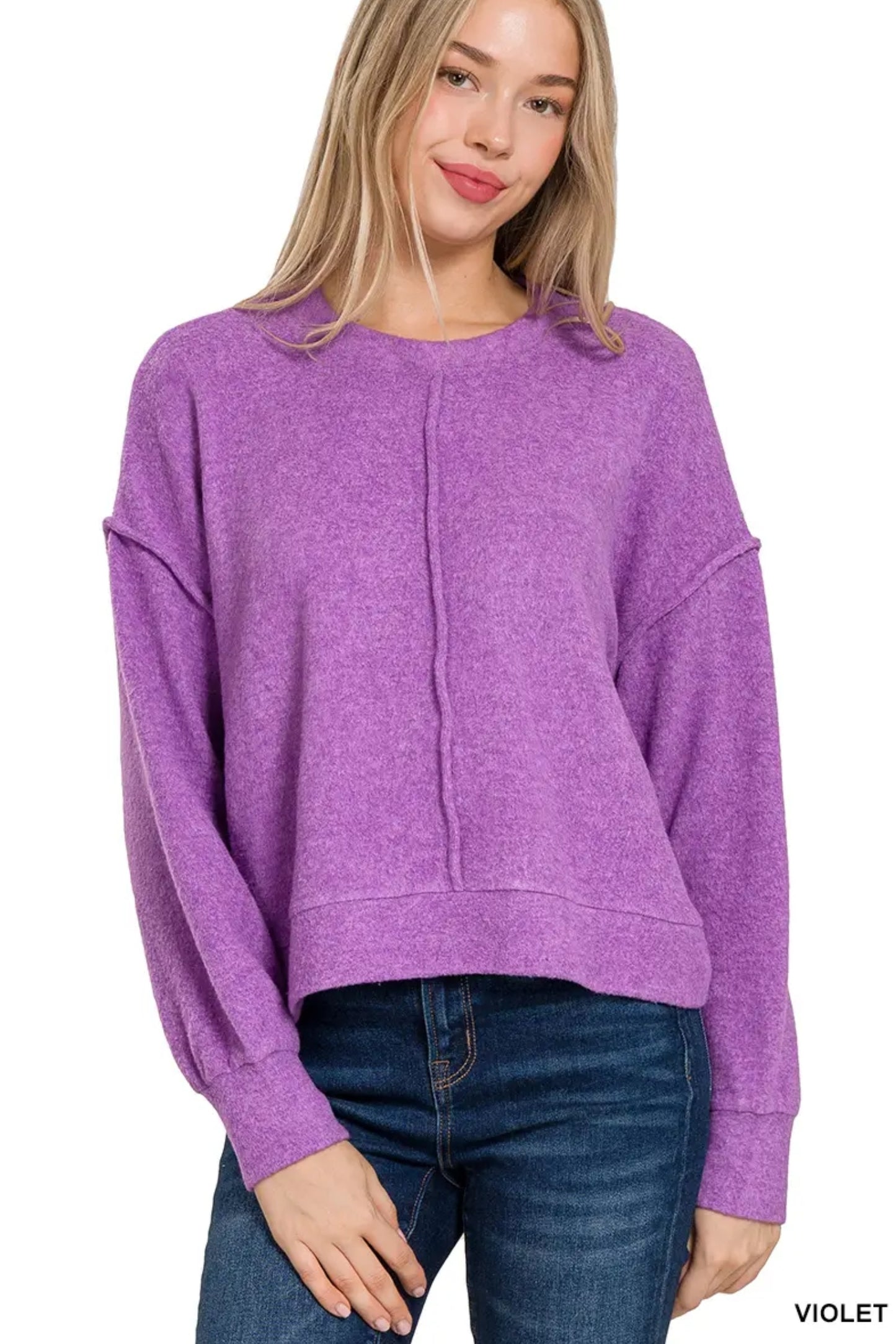 Brushed Melange Hacci Hi Low Hem Sweater