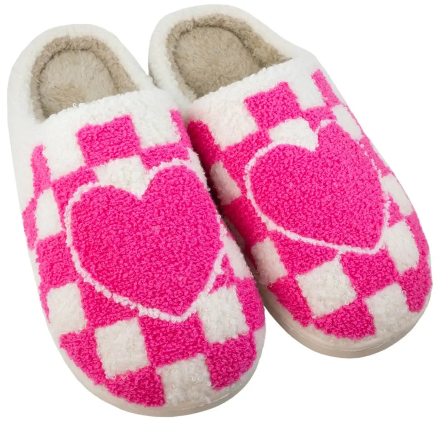 Hot Pink Heart Checker Valentines Day Slipper