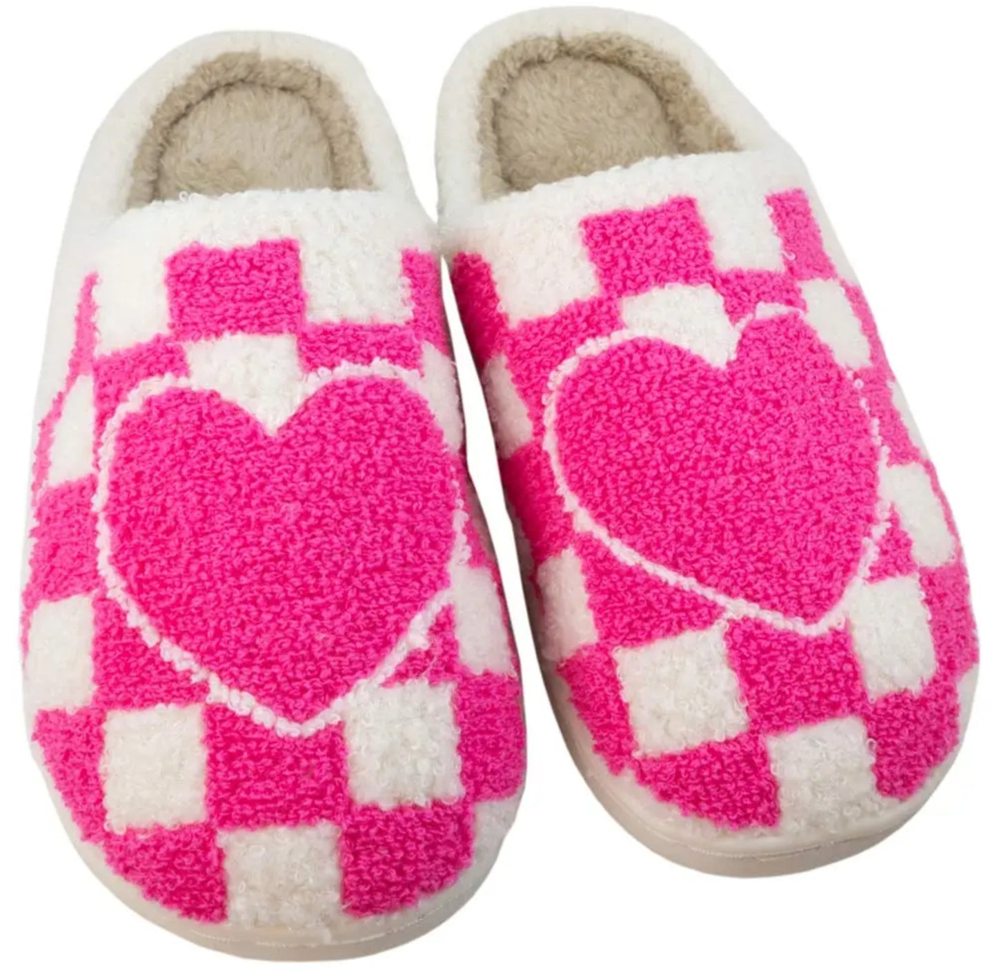 Hot Pink Heart Checker Valentines Day Slipper