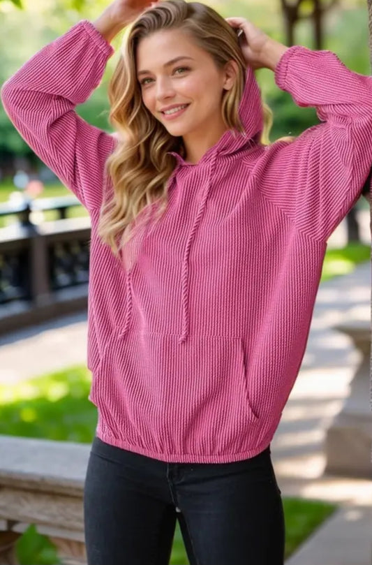 Magenta Ribbed Hoodie