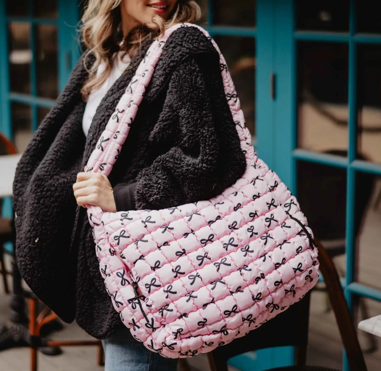 Pink Mini Bows Oversized Puffer Tote Bag