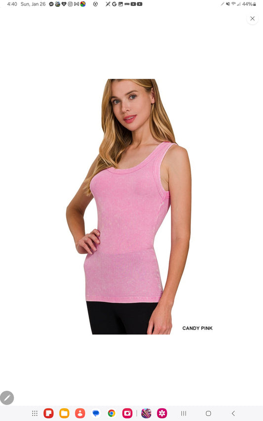 Candy Pink Ribbed Tank Top