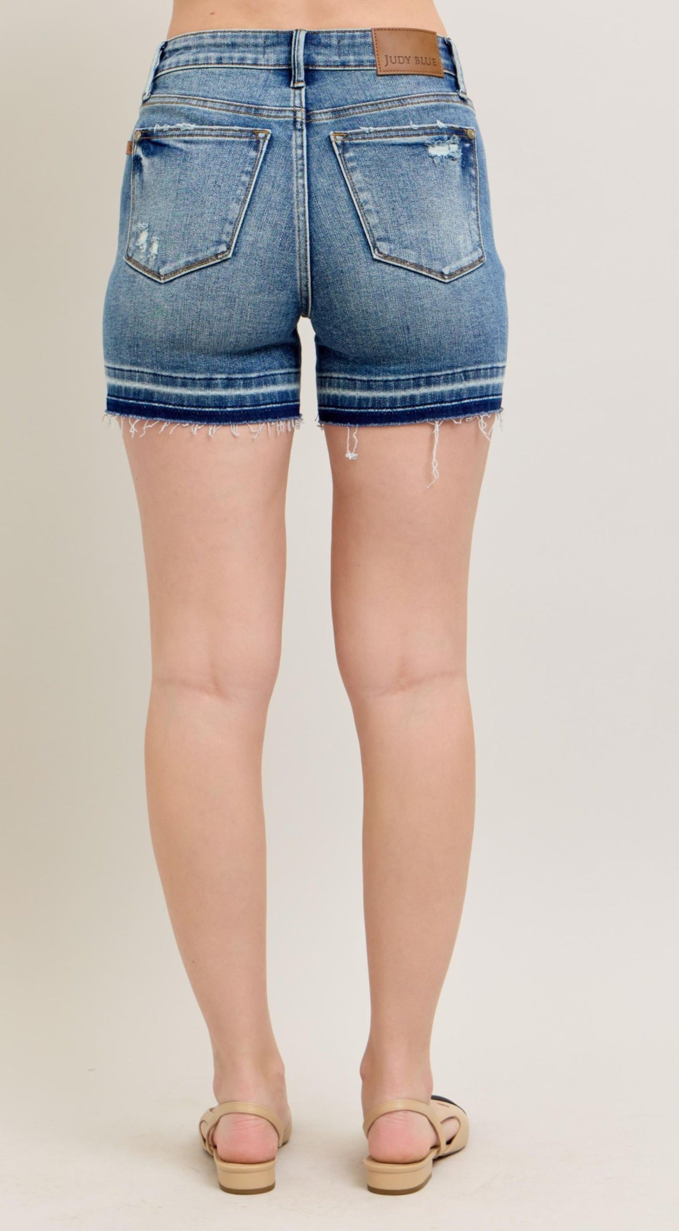 Midrise Tummy Control Vintage Wash Release Hem Shorts