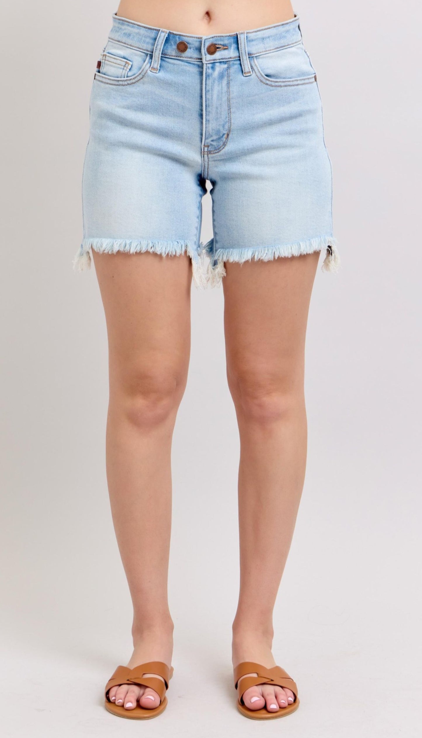 Judy Blue Long Cut Off 2 Button Dad Shorts