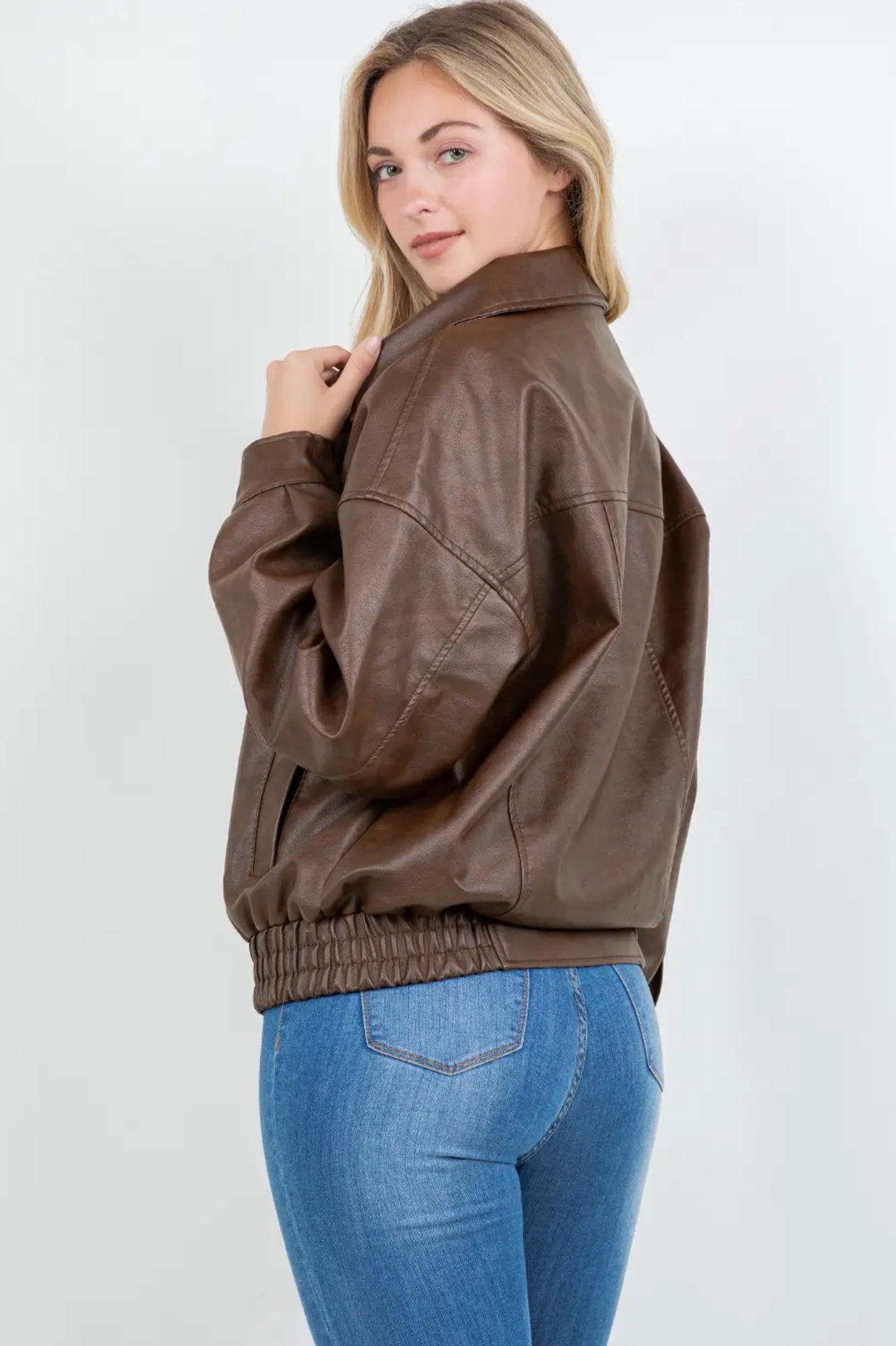 Oversized Faux Leather Bomber Jacket