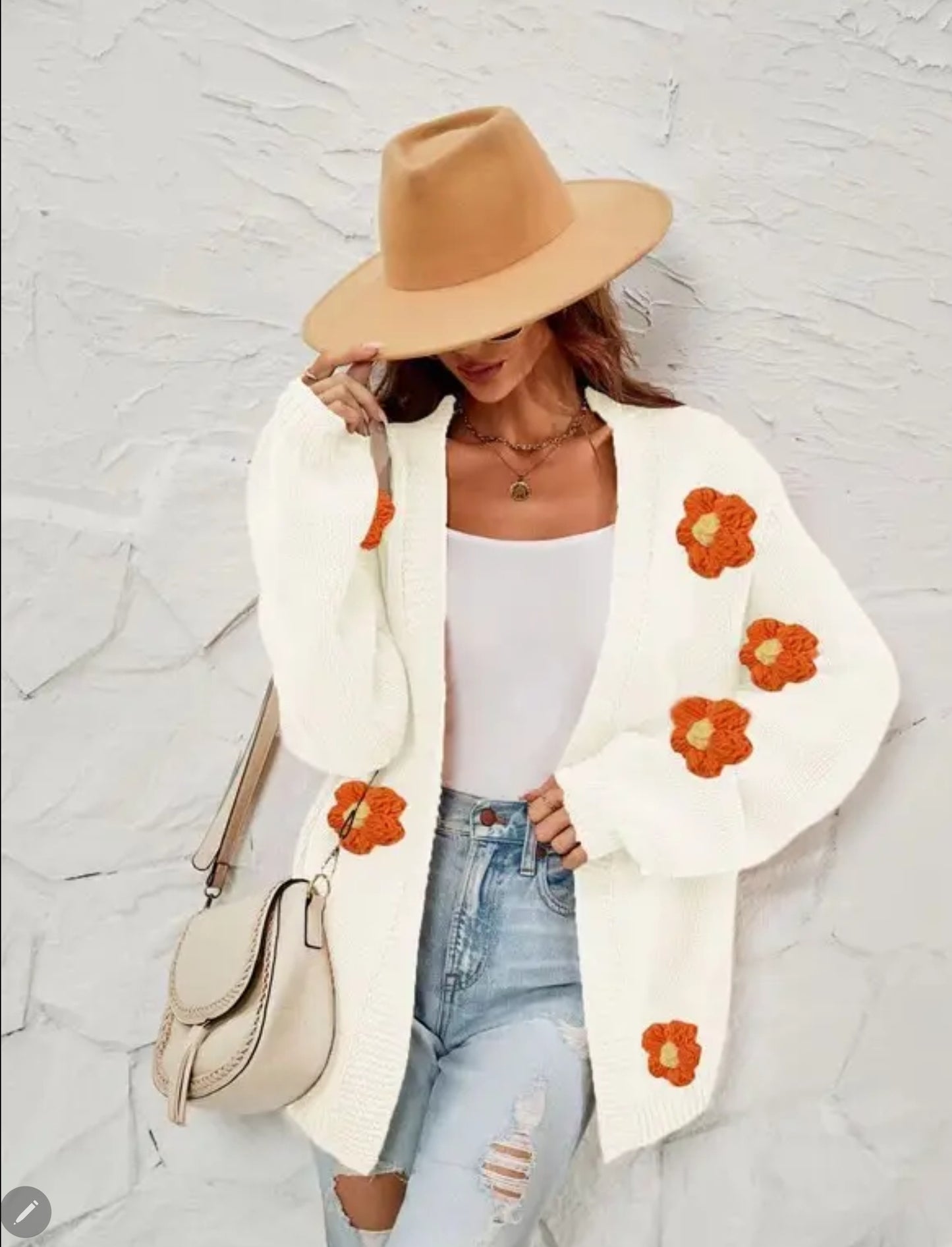 Orange Flowered Cardigan