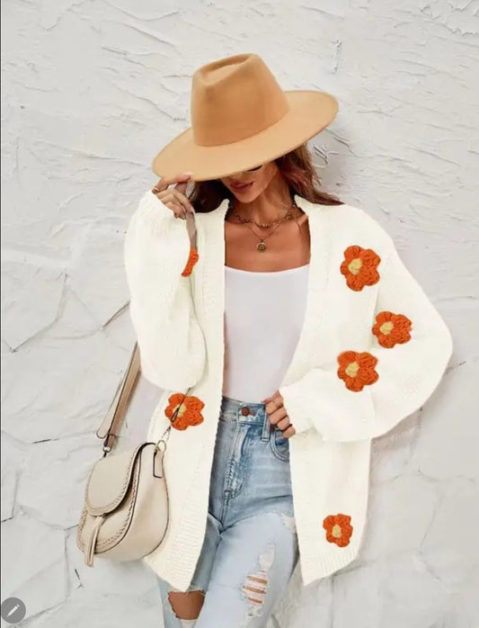 Orange Flowered Cardigan