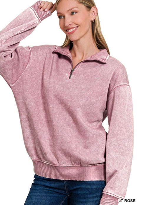 Acid Wash Quarter Zip
